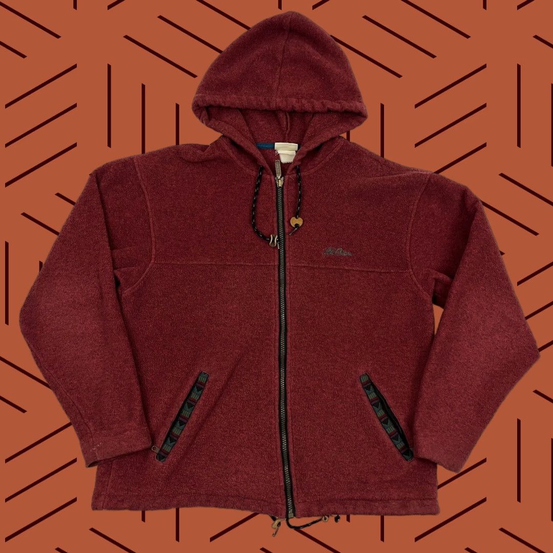 Vintage VTG L.L. Bean Jacket Womens L Red Fleece Aztec Trim Hooded Full Zip 80s 90s Shirt Mens Womens Girls Boys Size L / US 10 / IT 46 - 1 Thumbnail