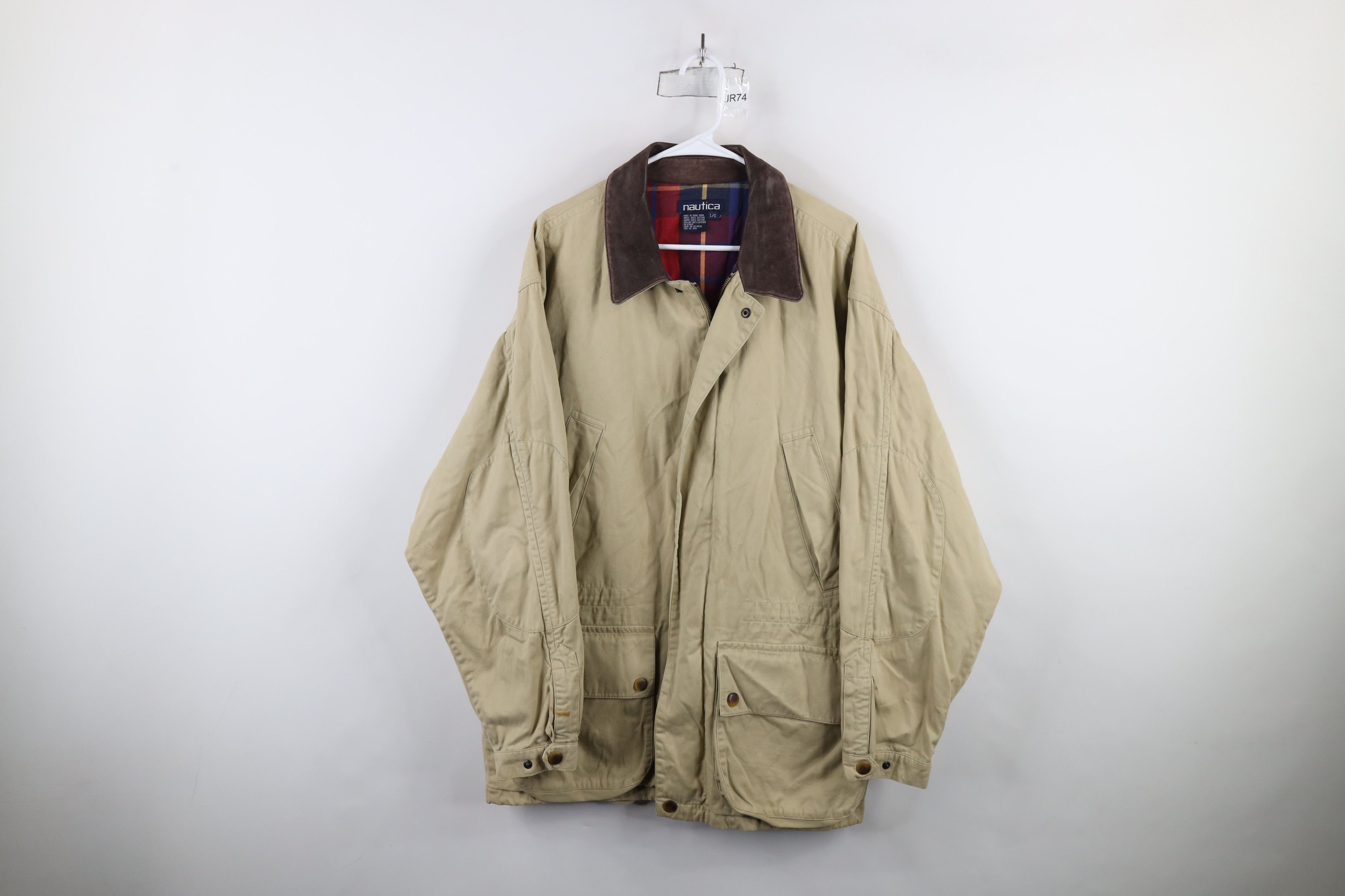 Nautica × Vintage Vintage 90s Nautica Leather Collar Chore Barn Jacket Beige Size US L / EU 52-54 / 3 - 1 Thumbnail
