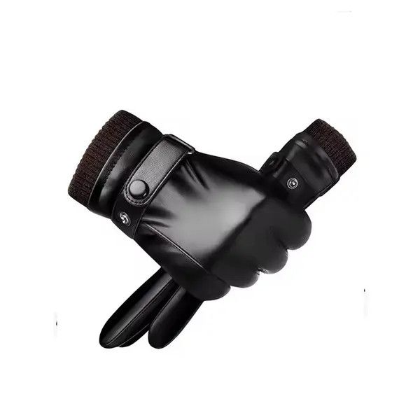 Japanese Brand Chiaki x Kino Men Gloves Black Pu Leather Winter Mittens Size ONE SIZE - 6 Thumbnail