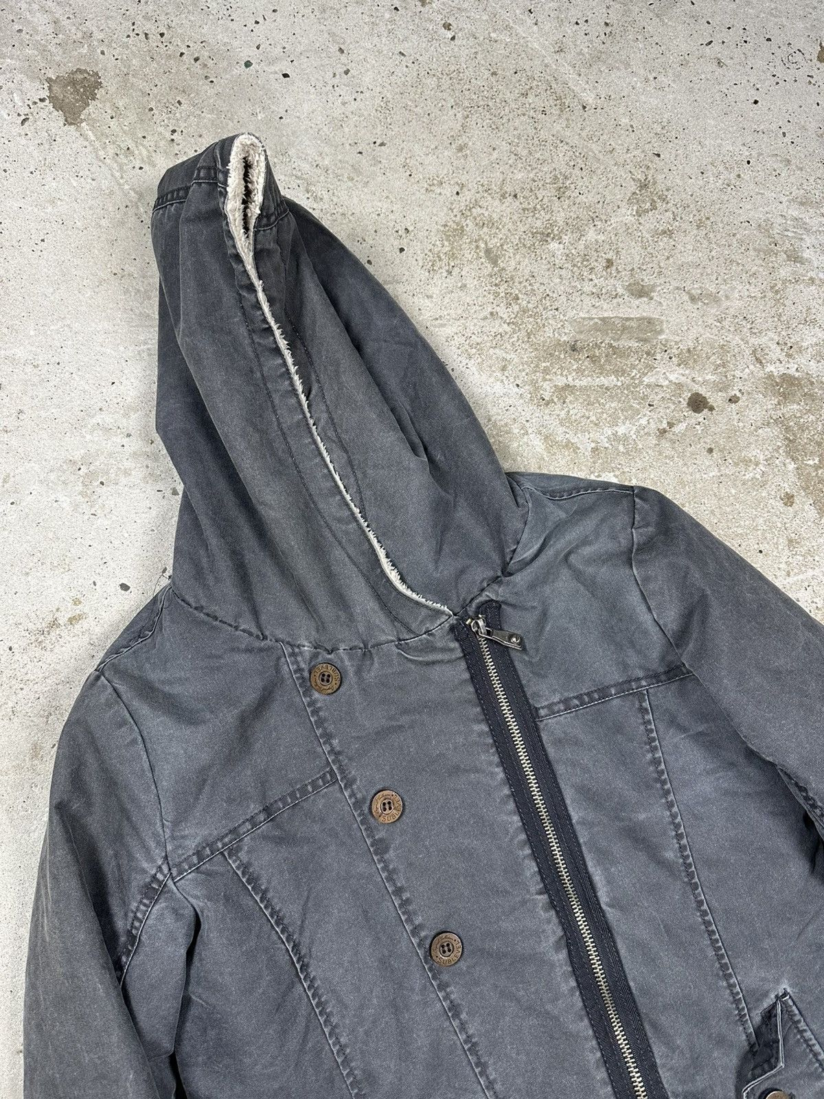 If Six Was Nine × Japanese Brand × Le Grande Bleu (L.G.B.) Vintage Y2K Washed Grey Asymmetrical Zip Hooded Jacket Size US S / EU 44-46 / 1 - 6 Thumbnail