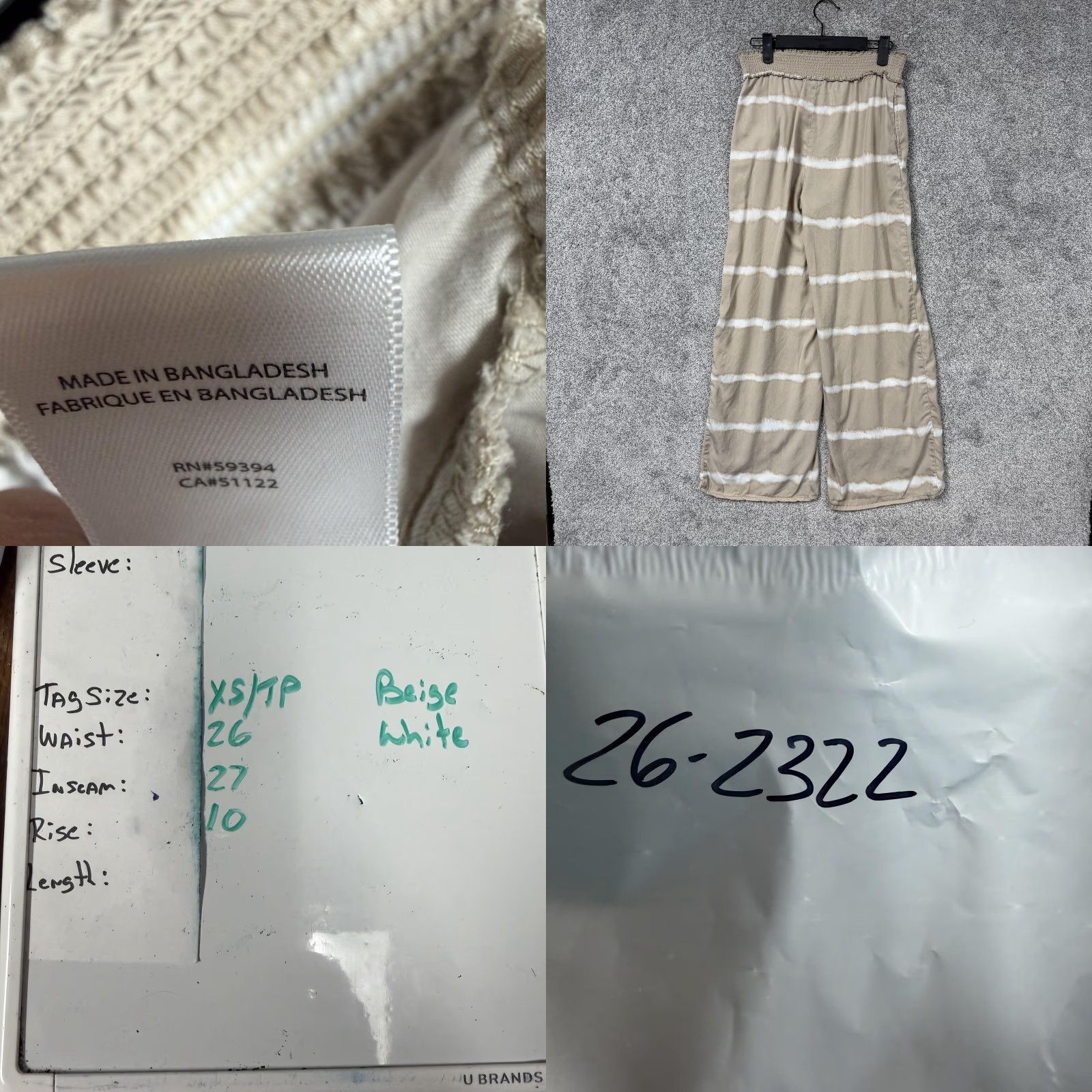 Vintage Beach Lunch Lounge Pants Womens XS 26x27 Beige White Tie Dye Boho Coastal Beach Casual Resort Travel Wide Leg Ankledxs Size 26" / US 2 / IT 38 - 8 Thumbnail