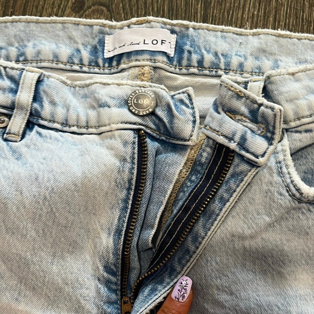 Loft LOFT High Waist Kick Crop Jeans Denim Raw Hem Blue Size 29/8 Size 30" / US 8 / IT 44 - 6 Thumbnail
