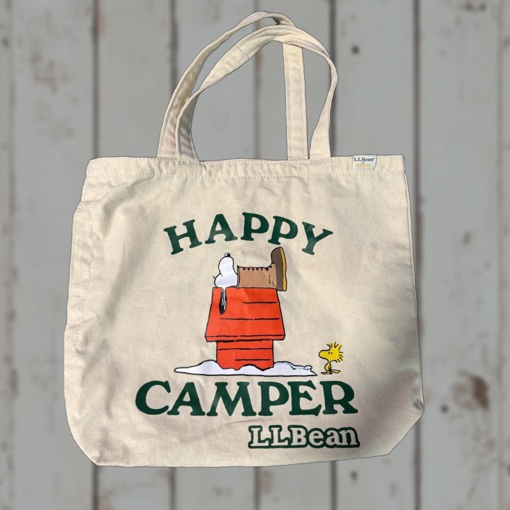 Vintage VINTAGE L.L. BEAN x Peanuts Snoopy “HAPPY CAMPER” Canvas Tote Bag Tote Unisex Adults Beige 80s 90s Travel Pre-owned Size ONE SIZE - 1 Thumbnail