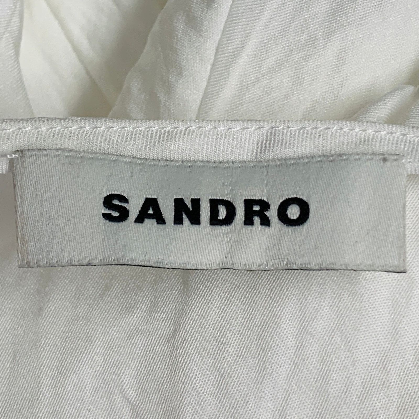 Sandro White Acetate Wrinkled Ruched Long Sleeve V-Neck Dress Size S / US 4 / IT 40 - 6 Thumbnail