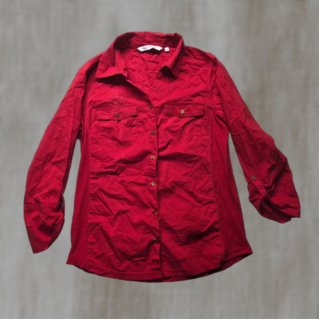 Vintage Emily Daniels Shirt Women S Red Solid Button-Up Collared Henley Long Sleeve Casual Dress Up? Size S / US 4 / IT 40 - 1 Thumbnail