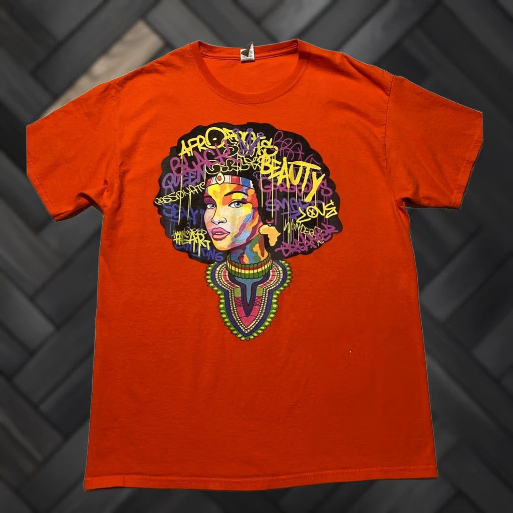Fruit Of The Loom Fruit of the Loom Orange Afrocentric Black Beauty Graphic T-Shirt Large Cotton Size US L / EU 52-54 / 3 - 1 Thumbnail