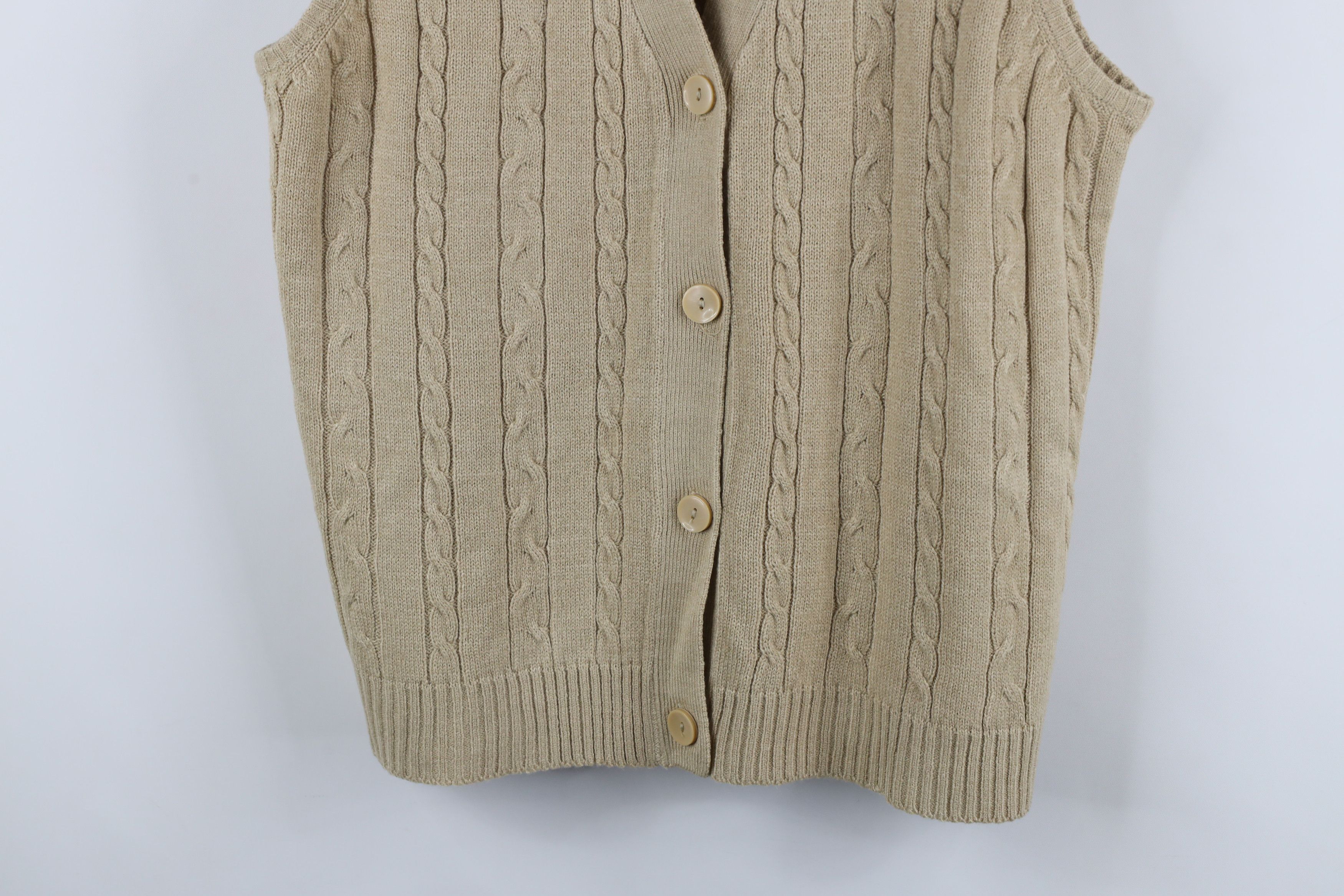 Vintage Vintage 90s Streetwear Knit Cardigan Sweater Vest Beige Size L / US 10 / IT 46 - 3 Thumbnail