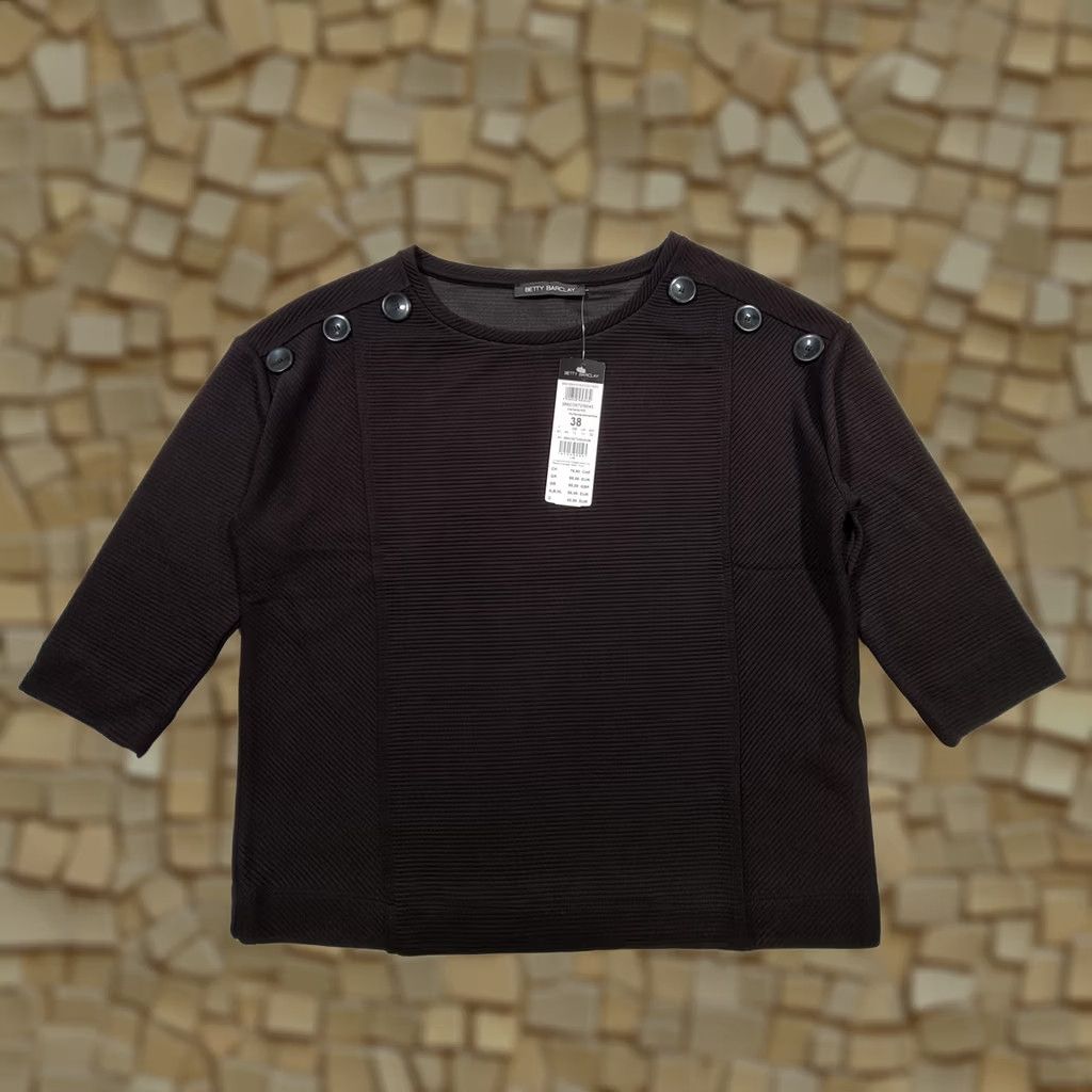 Vintage Betty Barclay Womens T Shirt Black 12 3/4 Sleeve Relaxed Fit Ribbed Top Size XL / US 12-14 / IT 48-50 - 1 Thumbnail