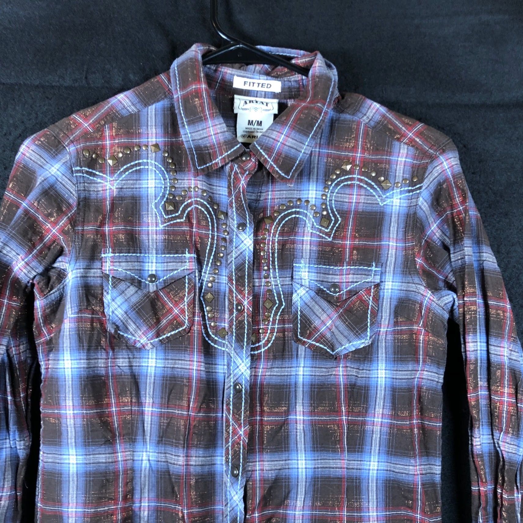 Ariat Ariat Womens Shirt Multicolored Plaid Fitted Snap Long Sleeve Metallic Blend M Size M / US 6-8 / IT 42-44 - 2 Thumbnail