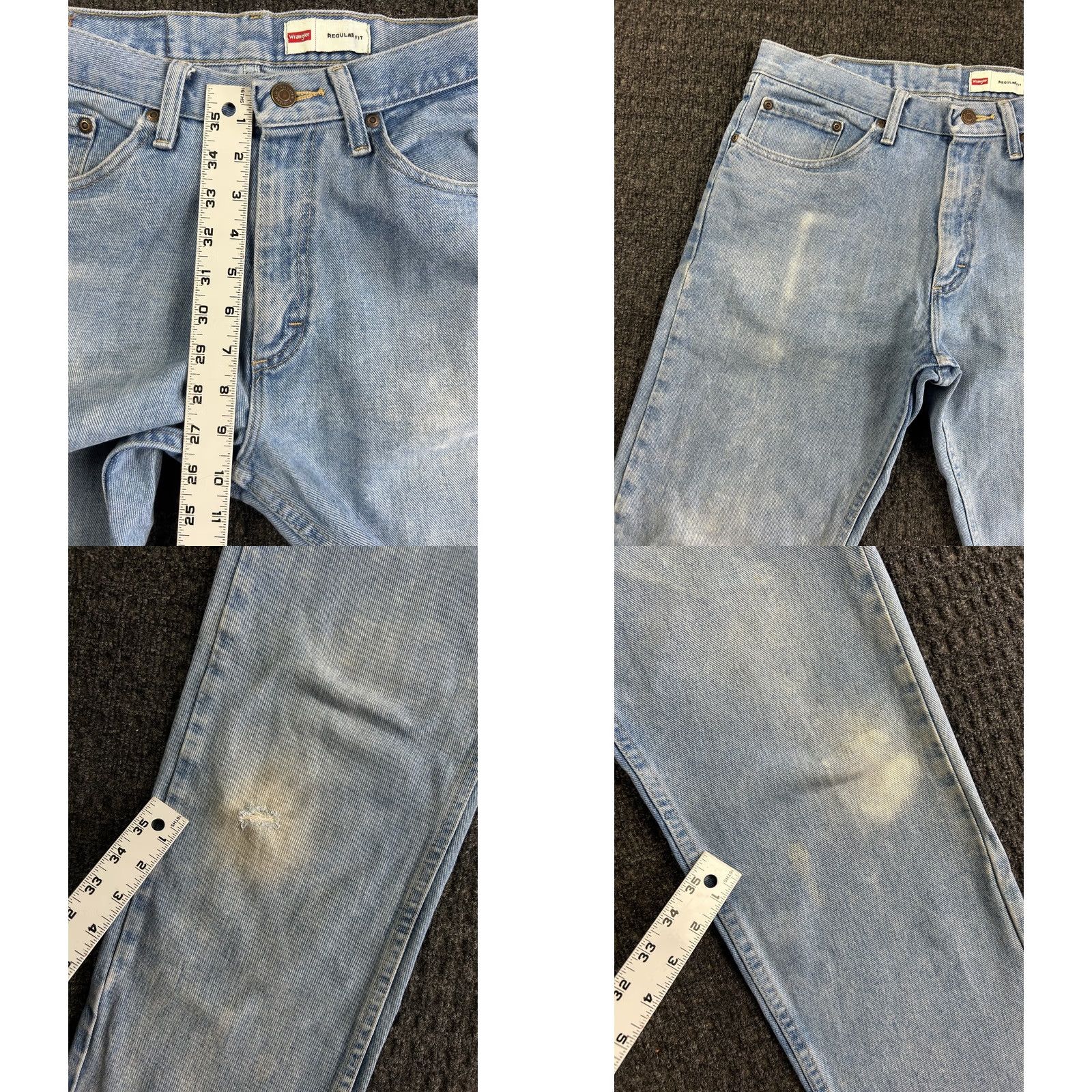 Wrangler Wrangler Jeans Mens 32 x 30 Regular Fit Straight Light Wash Distressed Workwear Jeans Distressed Light Wash 90s Cowboy Rock USA Mens Size US 32 / EU 48 - 8 Thumbnail
