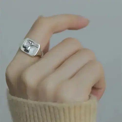 Jewelry 925 Sterling Silver Irregular Square Stone Open Rings Size ONE SIZE - 4 Thumbnail
