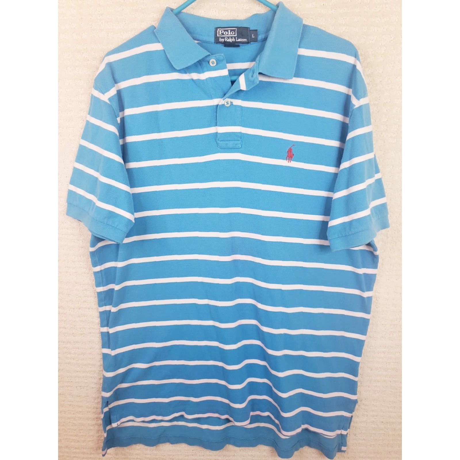Polo Ralph Lauren VINTAGE Polo Ralph Lauren Polo Shirt Blue & White Striped L Men's Regular Short Sleeve Size US L / EU 52-54 / 3 - 2 Thumbnail