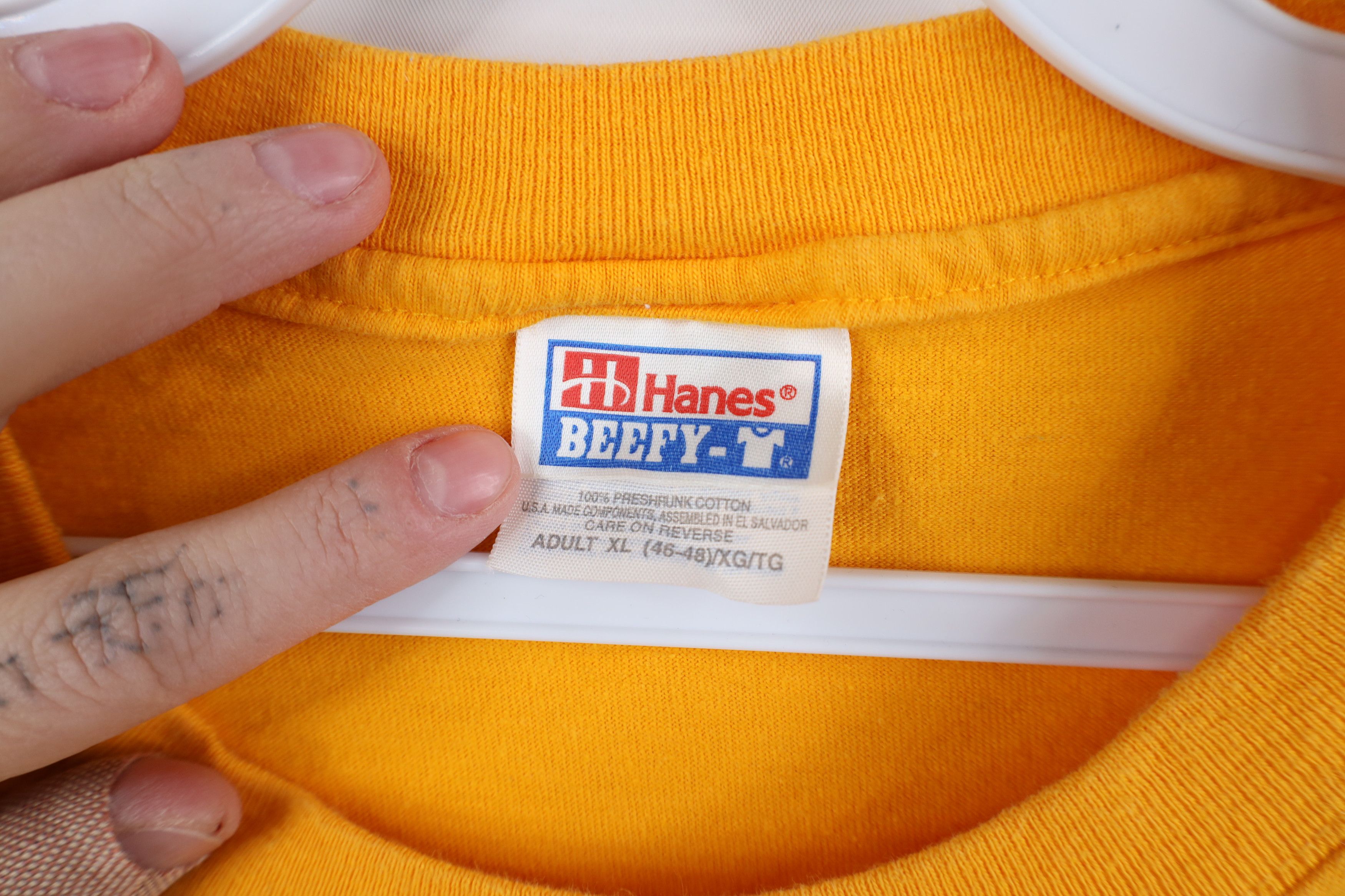 Hanes Vintage 90s Hanes Beefy Blank Heavy Cotton T-Shirt Yellow Size US XL / EU 56 / 4 - 5 Thumbnail