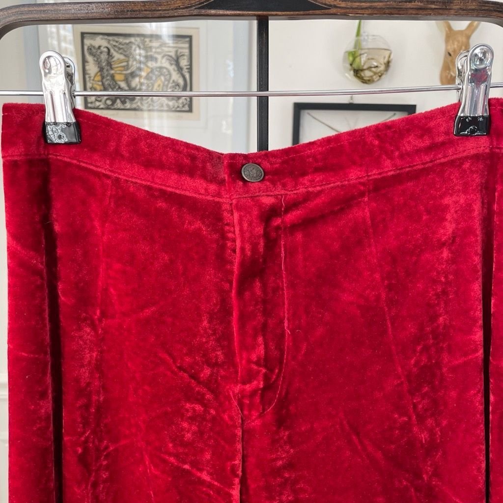 Vintage Vintage 70s Red Velveteen Extreme Wide Leg Palazzo Pants XS Size 25" / US 0 / IT 36 - 2 Thumbnail