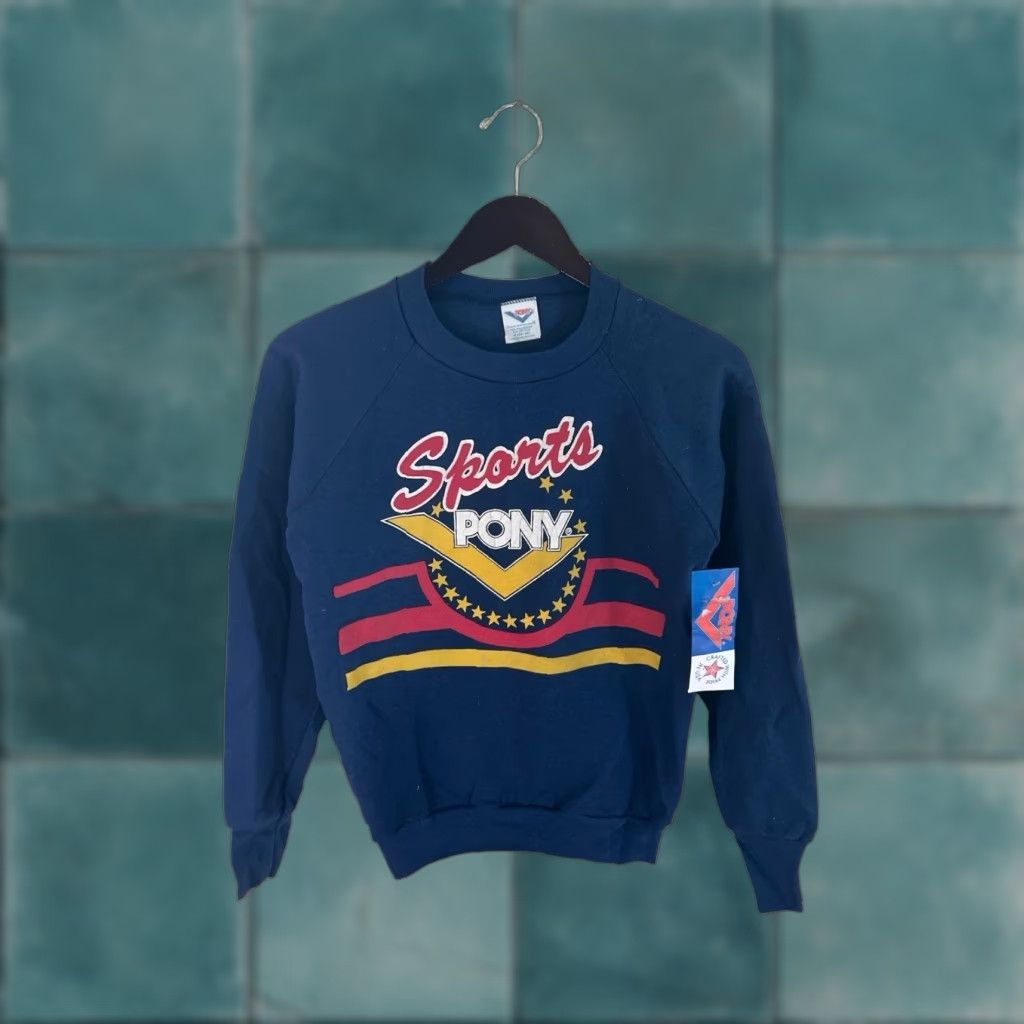 PONY VINTAGE PONY Sweatshirt Mens Small Crew Neck 80s Deadstock NWT blue navy 50/50 Cotton Blend Pullover Made in USA Mens Size US S / EU 44-46 / 1 - 1 Thumbnail
