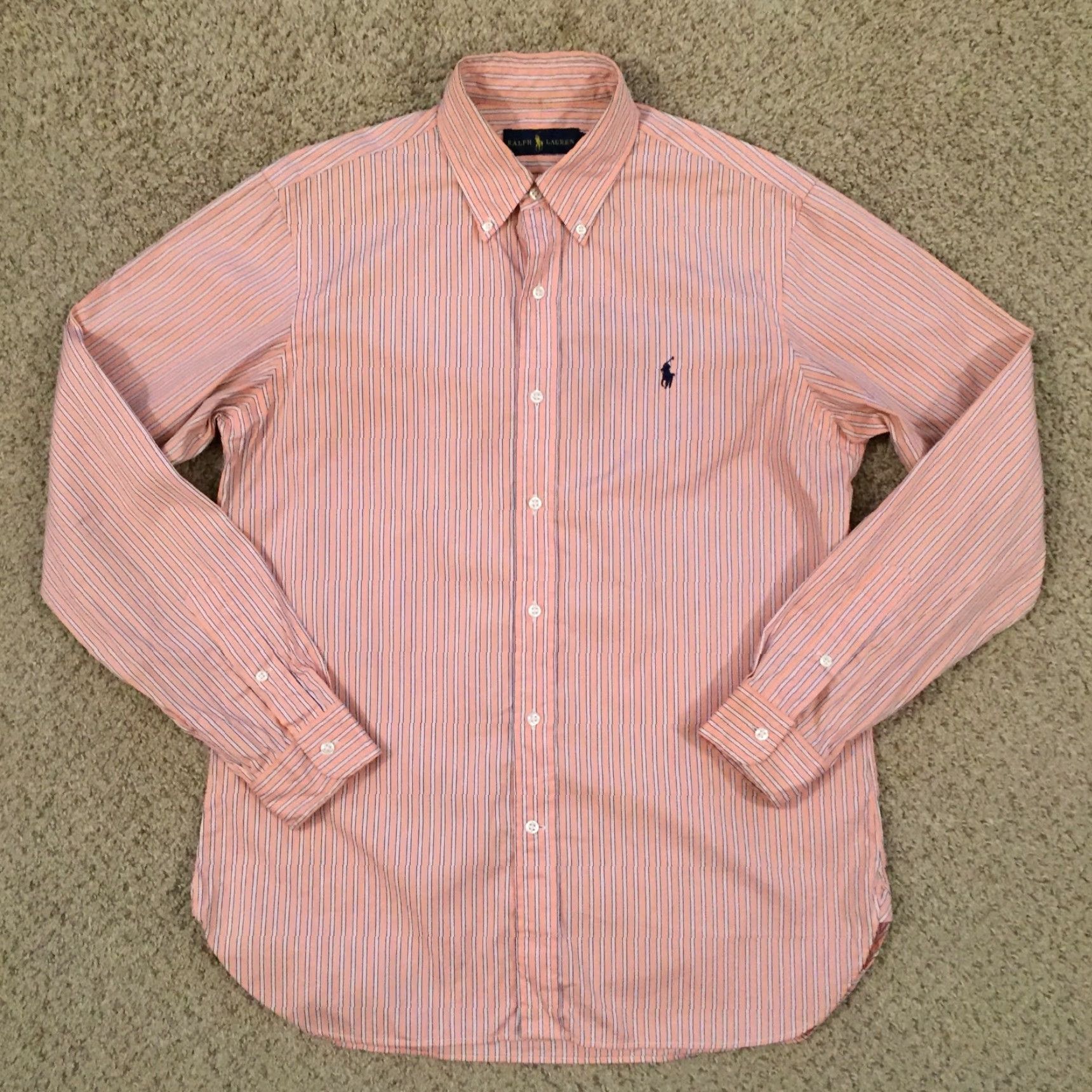 Ralph Lauren Ralph Lauren Shirt Mens 15.5 Orange Blue Striped Long Sleeve Button Up Size US L / EU 52-54 / 3 - 2 Thumbnail