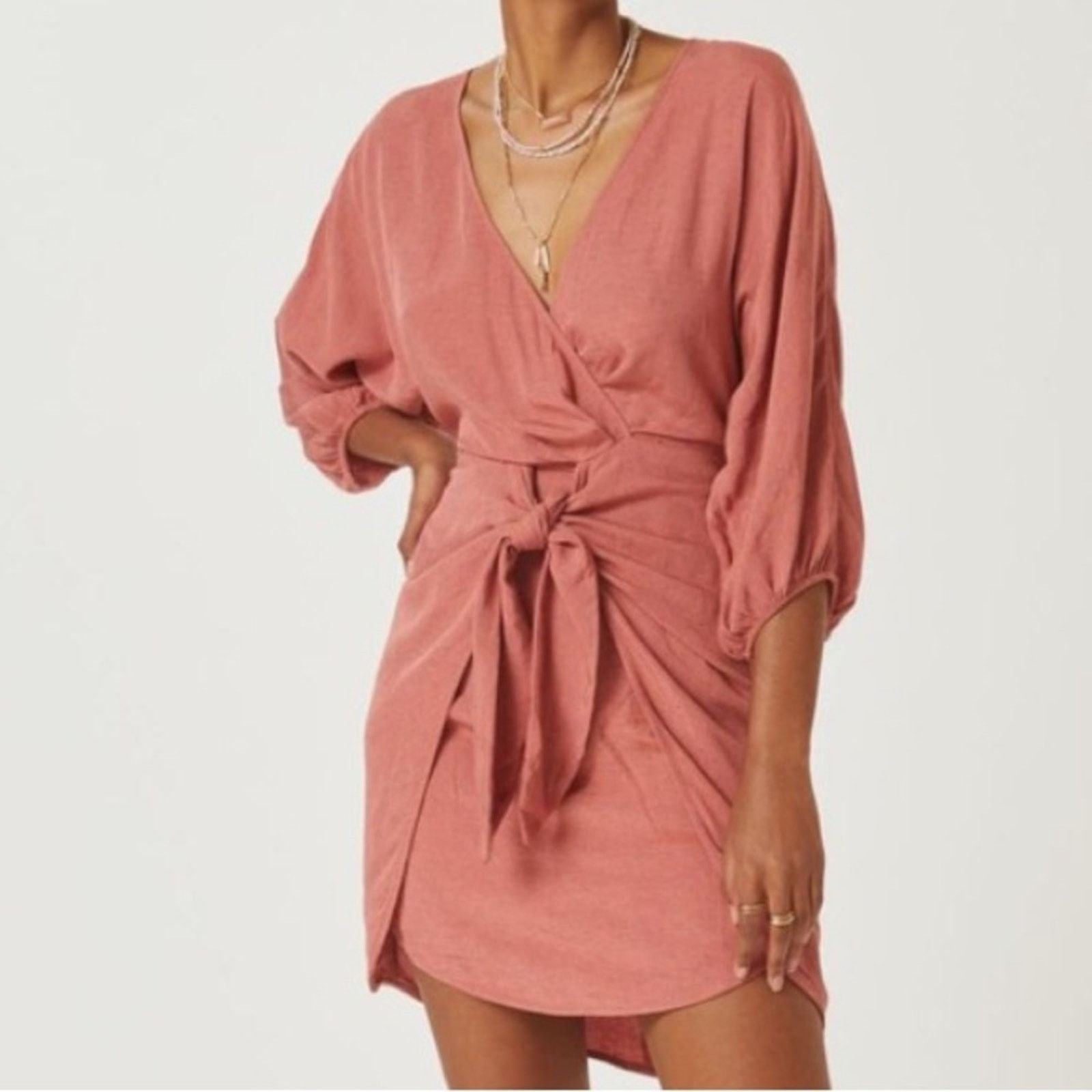 Anthropologie Anthropologie Puff-Sleeve Wrap Mini Dress - Pink Rose Sz 10 Size L / US 10 / IT 46 - 1 Thumbnail