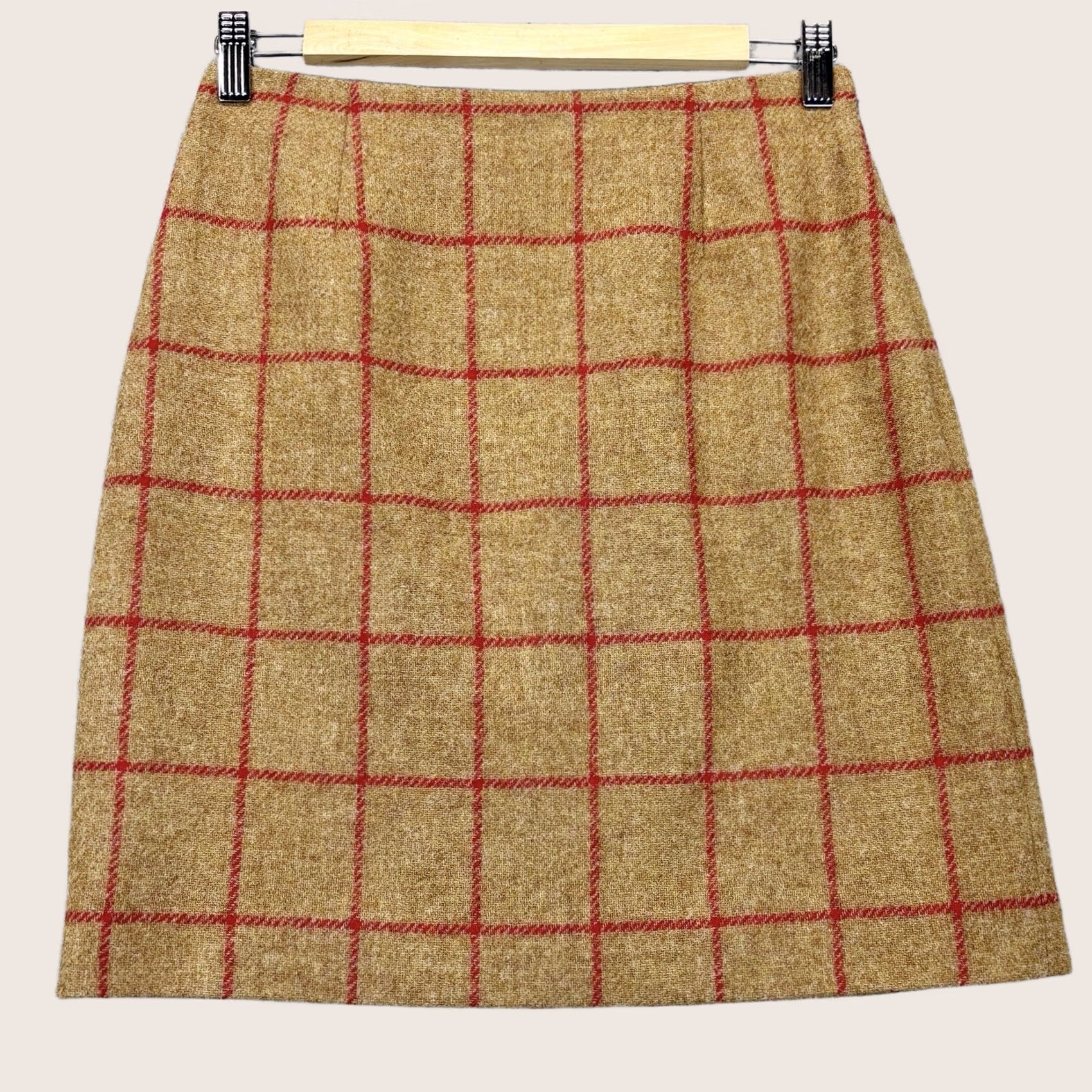Vintage Hobbs Check Wool Skirt UK 8 Brown Red Women’s Lined Wool Pencil Above Knee Dress Workwear Casual Formal Vgc Size 30" / US 8 / IT 44 - 1 Thumbnail