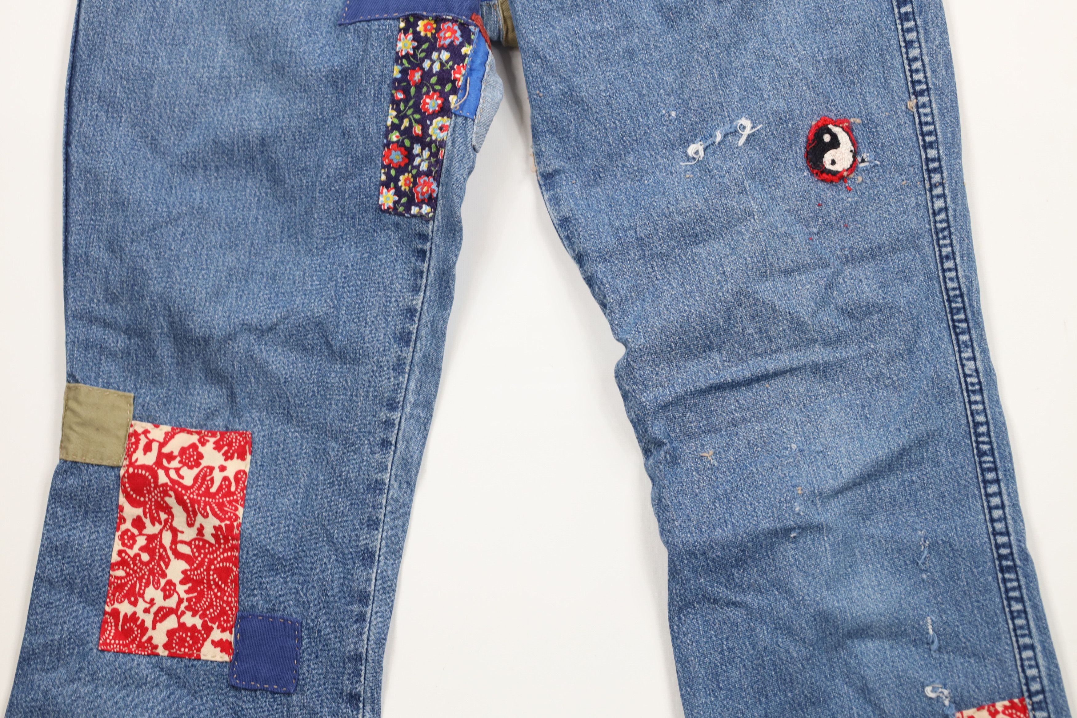 Vintage Vintage 90s Streetwear Patchwork Embroidered Flared Jeans Size 34" / US 12 / IT 48 - 3 Thumbnail