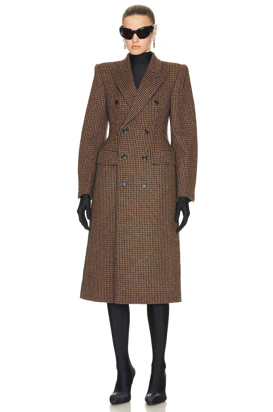 Balenciaga o1la1rc1a1024 DB Hourglass Coat in Brown/Beige Size S / US 4 / IT 40 - 4 Thumbnail