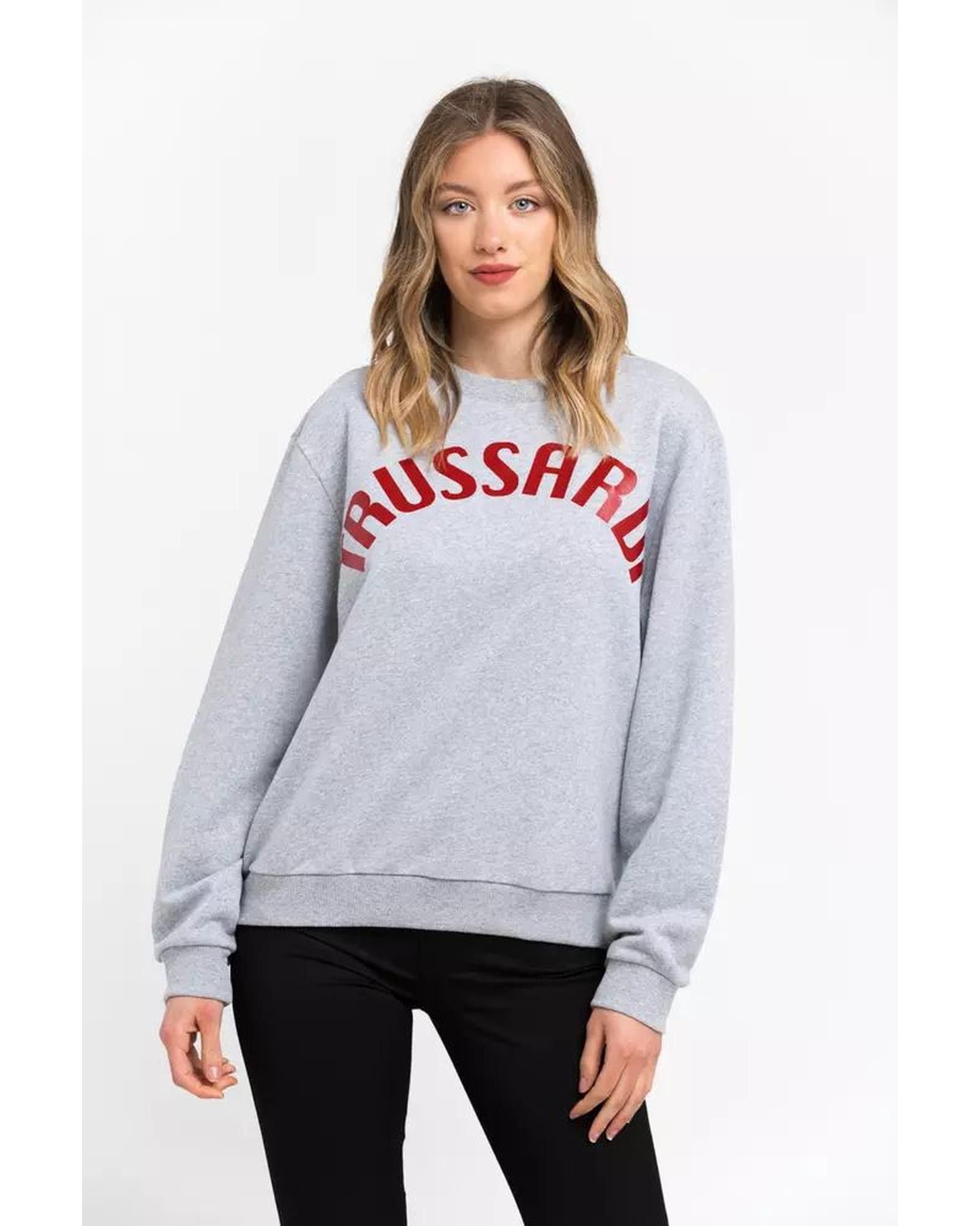 image of Trussardi Oversized Cotton Sweatshirt With Maxi Lettering Print in Grey, Women's (Size Small)