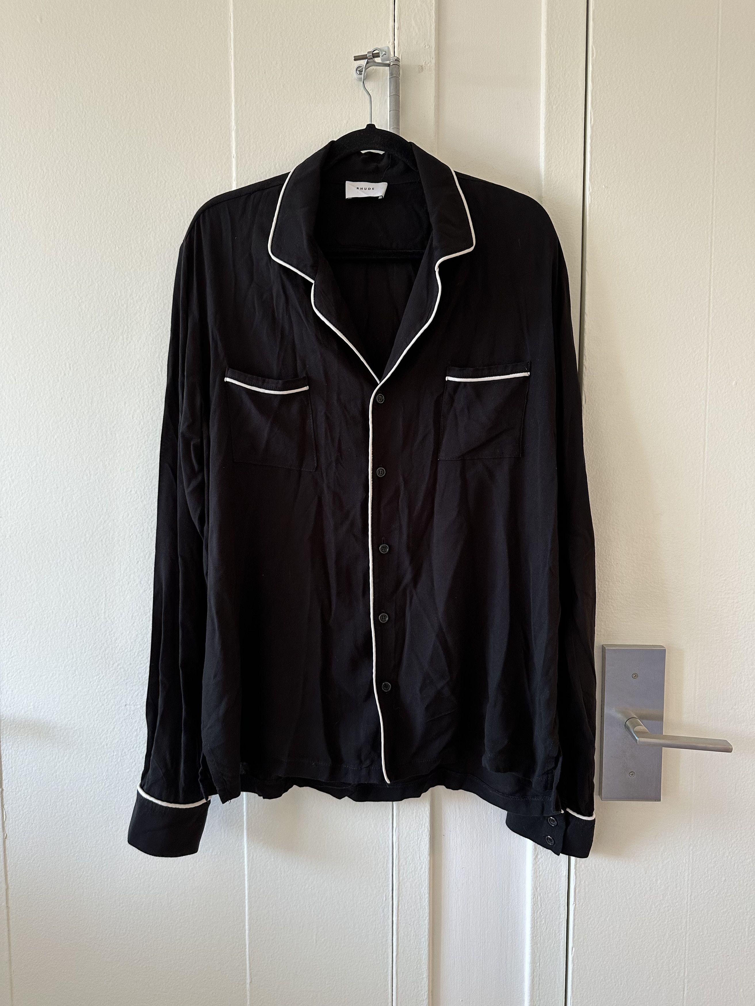 image of Rhude Camp Collar Pajama Shirt in Black, Men's (Size XL)