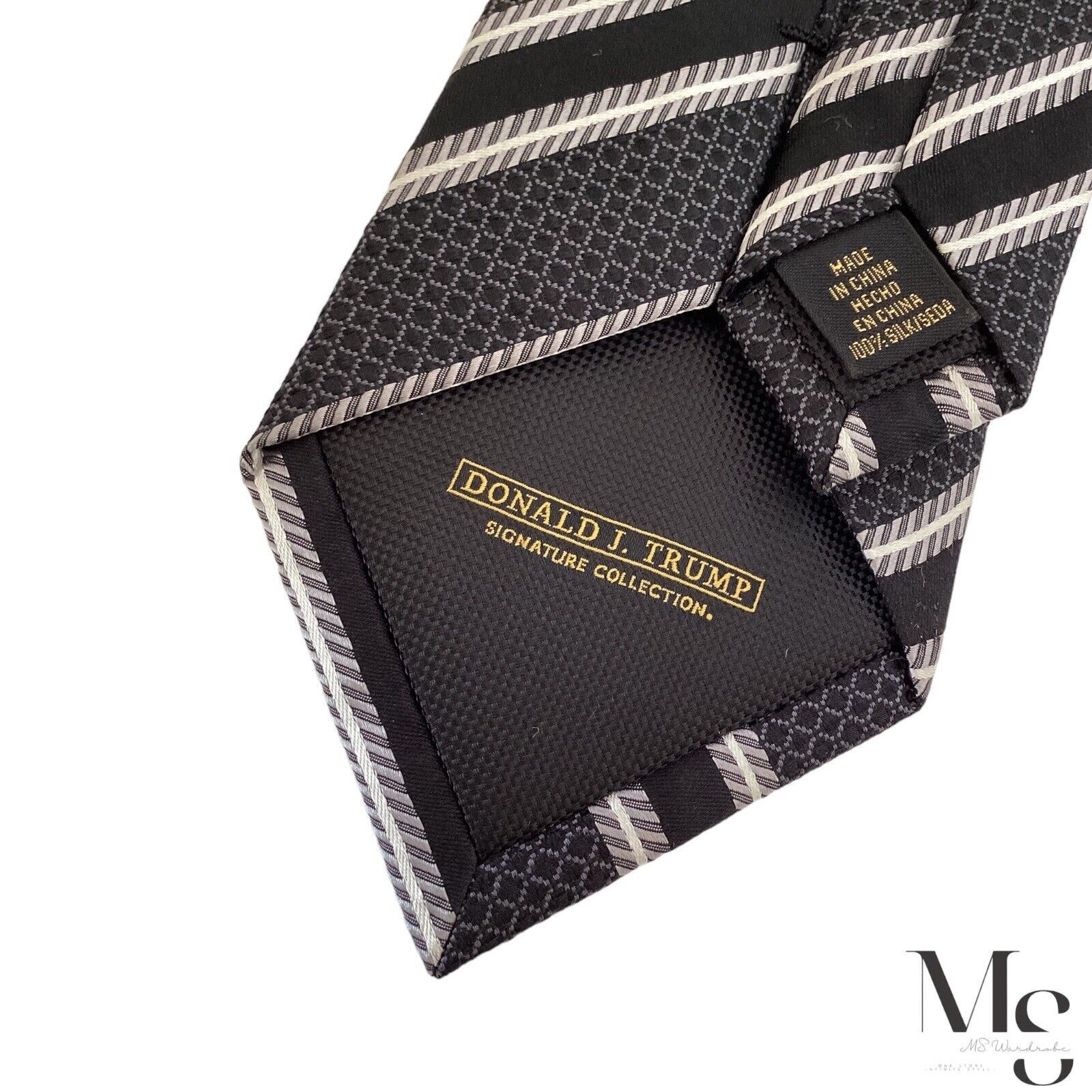 Donald Trump DONALD J. TRUMP Gray Striped Luxury Silk Tie W: 3.25" EX CD Size ONE SIZE - 5 Thumbnail