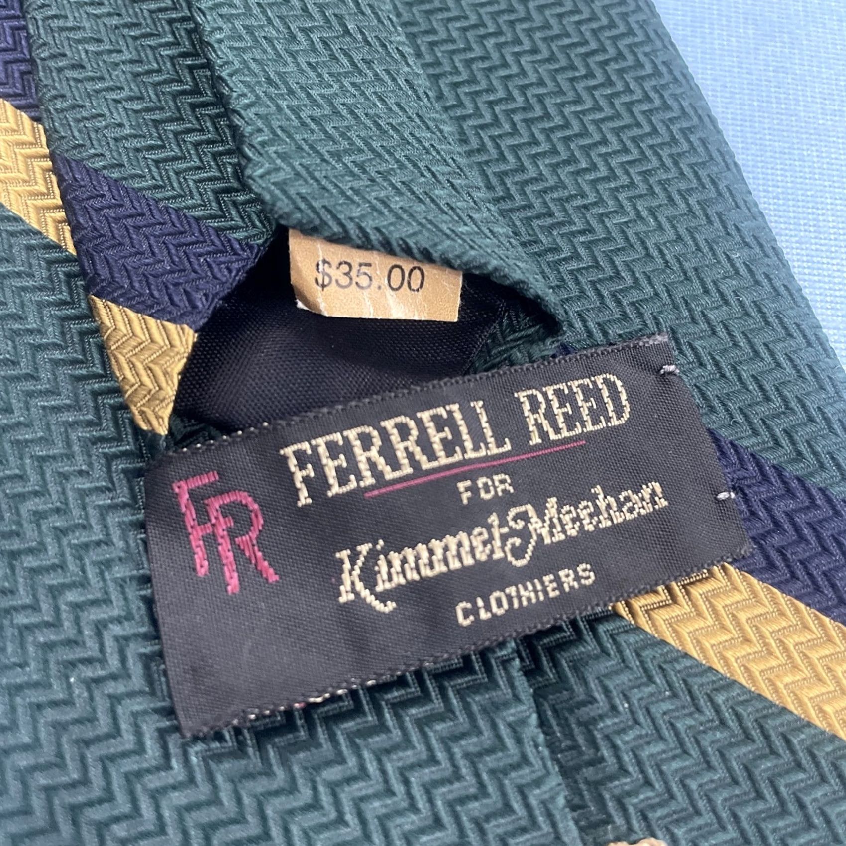 Vintage VINTAGE Ferrel Reed Tie Silk Wide Green Gold Black Repp 58" USA 4x58 Men Neck Striped Pattern Size ONE SIZE - 4 Thumbnail