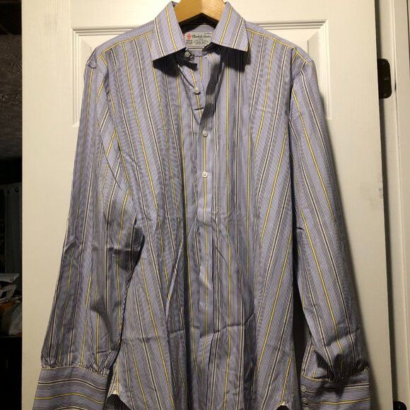 Turnbull & Asser TURNBULL & Asser men's blue 100%cotton dress shirt size: 17 Size US XL / EU 56 / 4 - 2 Thumbnail