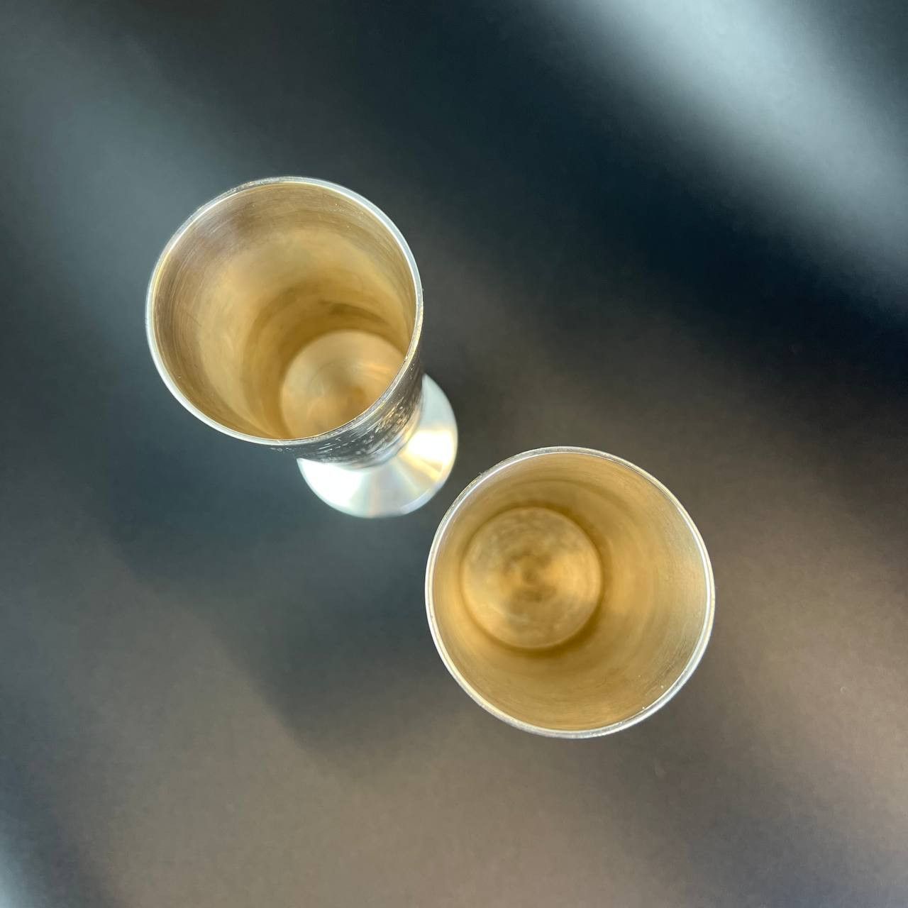 Vintage Pair Elegant Vintage Brass Silver Plated Wine Cups Marked Size ONE SIZE - 6 Thumbnail