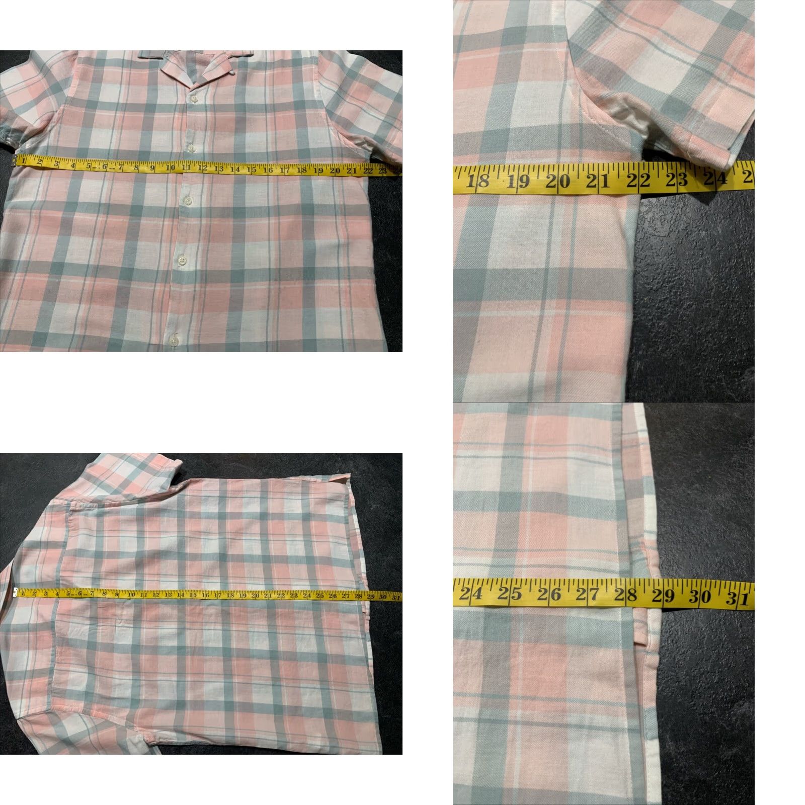Denime VINTAGE Denim & Flower Pink Plaid Slim Fit Short Sleeve Button-Up Shirt Adult Large Cotton Size US L / EU 52-54 / 3 - 8 Thumbnail