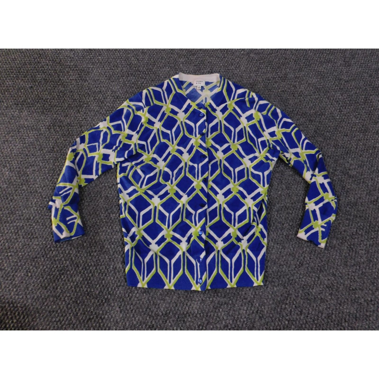 Vintage Crown & Ivy Sweater Cardigan Women's Small Geometric Print Lightweight Crew Neck Button Front Long Sleeve Home Size S / US 4 / IT 40 - 7 Thumbnail