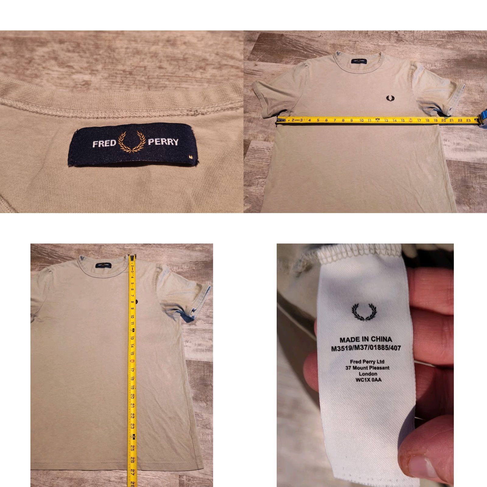 Fred Perry VINTAGE Fred Perry Men's T-Shirt Short Sleeve Crew Neck 100% Cotton All Seasons Grayish Green Medium Size US M / EU 48-50 / 2 - 8 Thumbnail
