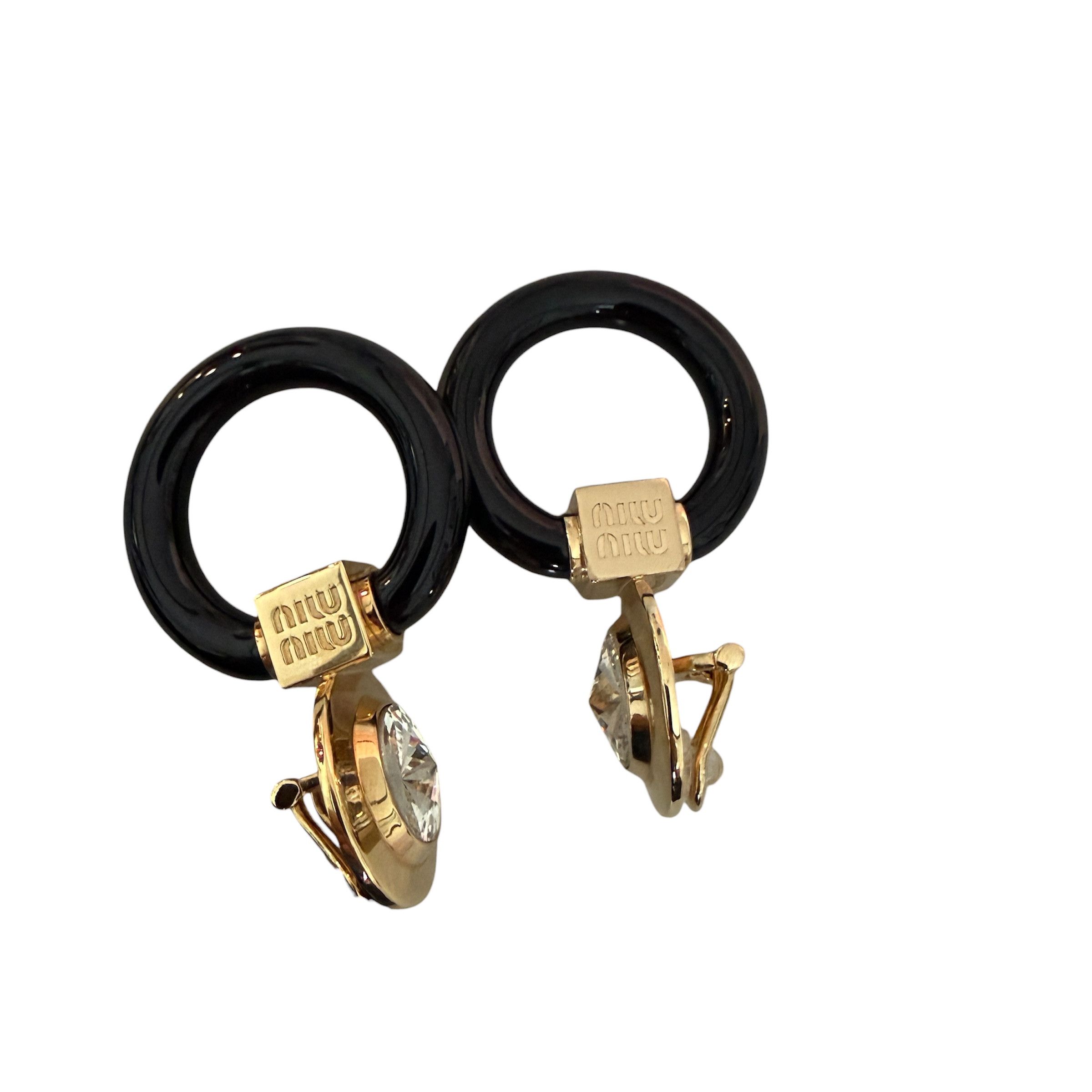 Miu Miu Miu Miu SIO079 Plex Gold & Black Crystal drop Earrings Size ONE SIZE - 4 Thumbnail