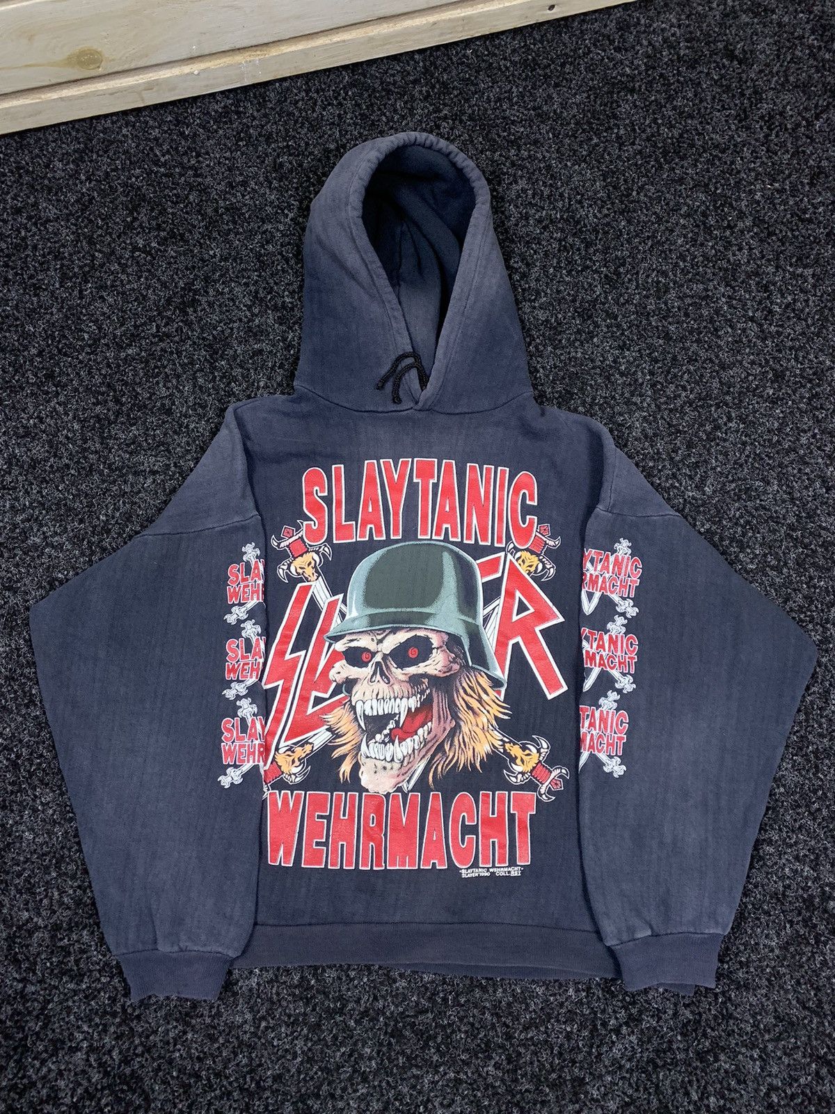 image of Band Tees x Slayer Vintage 90's Slayer Slaytanic Wehrmacht Metal Band Hoodie in Black (Size Small)
