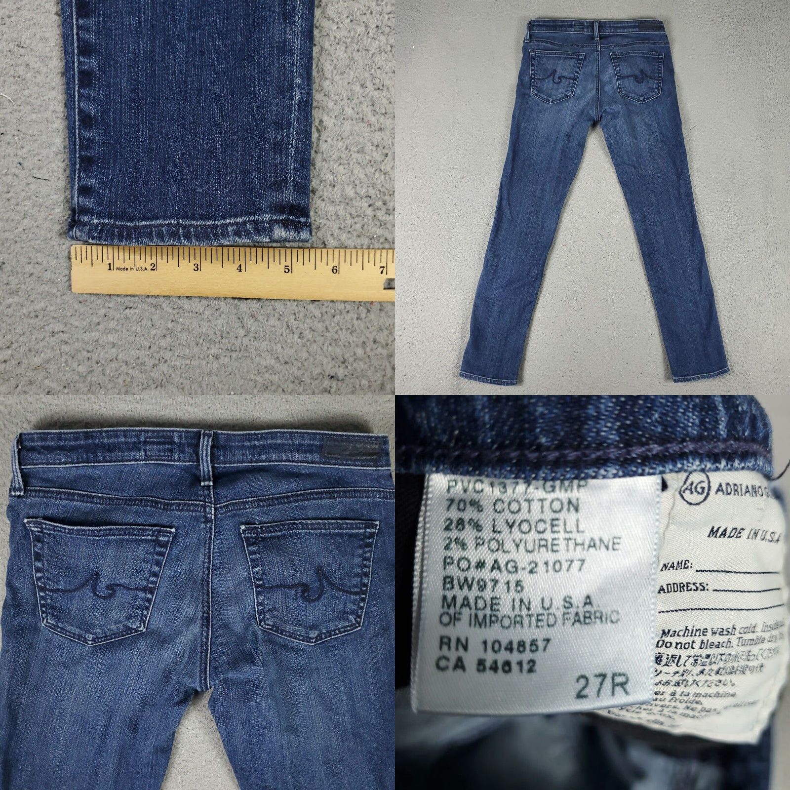 Vintage VINTAGE AG Adriano Goldschmied Womens Jeans 27x27 Denim Slim Skinny Low Rise Blue 90s Girls Size 27" / US 4 / IT 40 - 8 Thumbnail