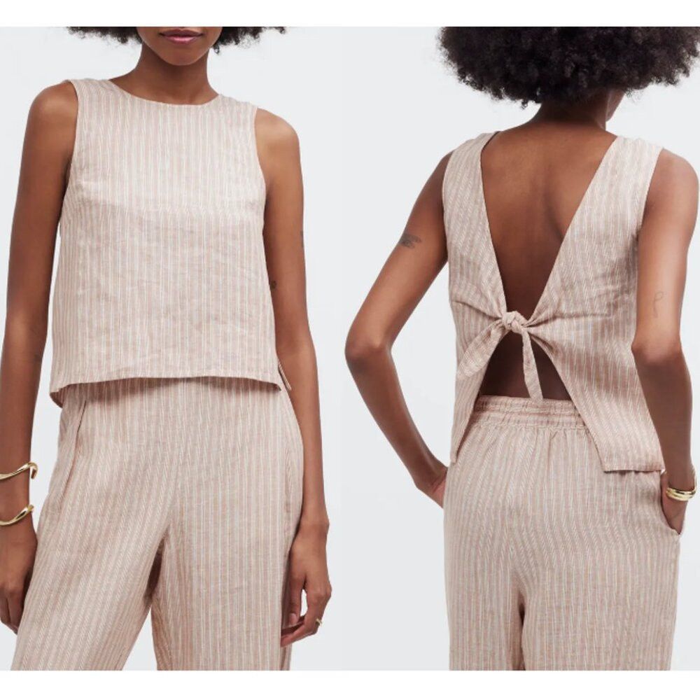 Madewell NWT New $98 Madewell Scoop Neck Tie Back Linen Tank Size 10 Size L / US 10 / IT 46 - 1 Thumbnail