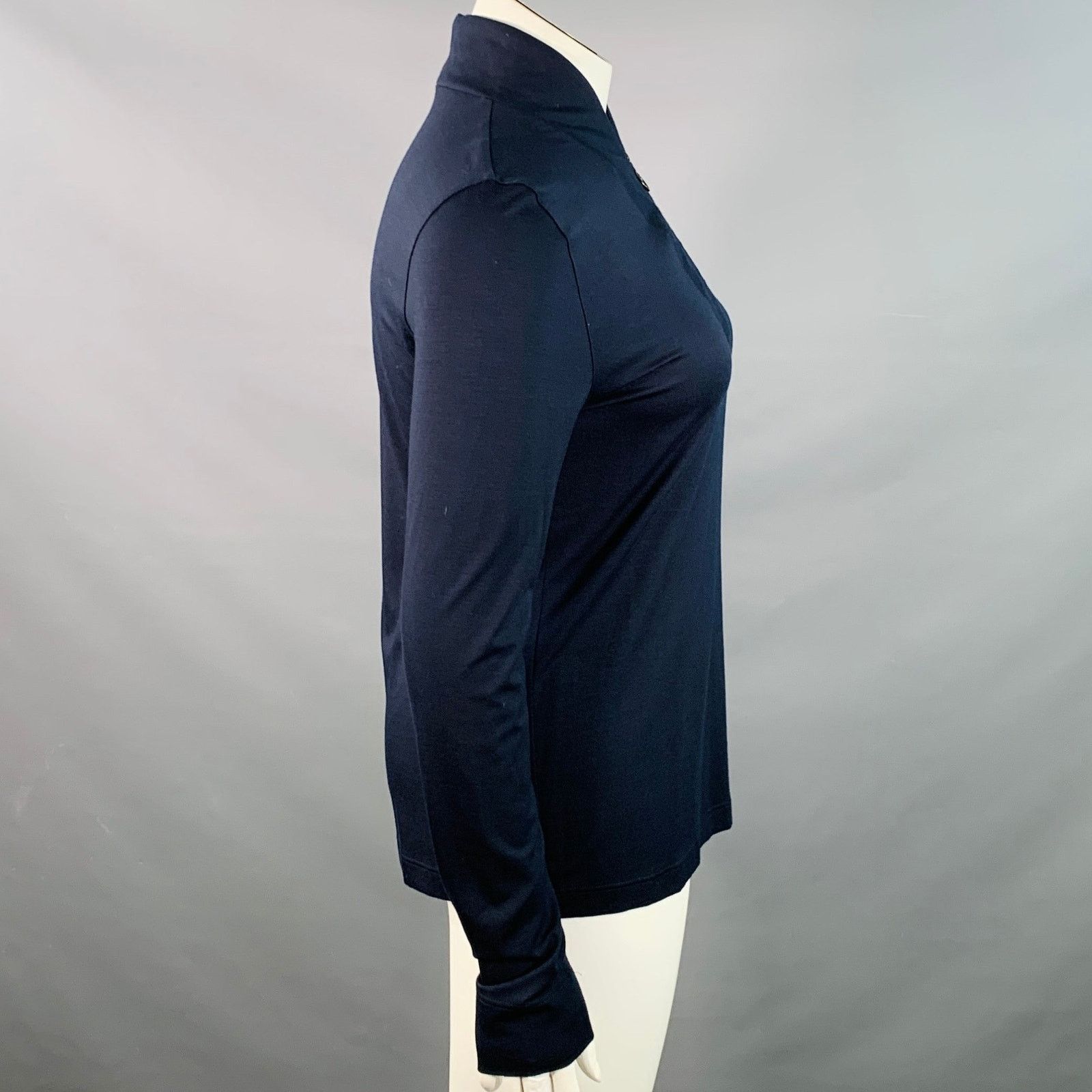 Akris Size 14 Navy Modal Blend Collarless 1/4 Zip Pullover Size XL / US 12-14 / IT 48-50 - 3 Thumbnail