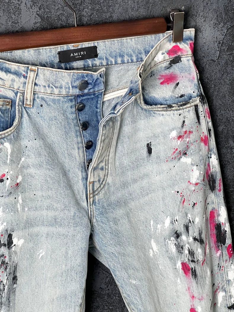 Amiri Amiri Ripped Ink Print Cotton Denim Pants Size US 30 / EU 46 - 5 Thumbnail