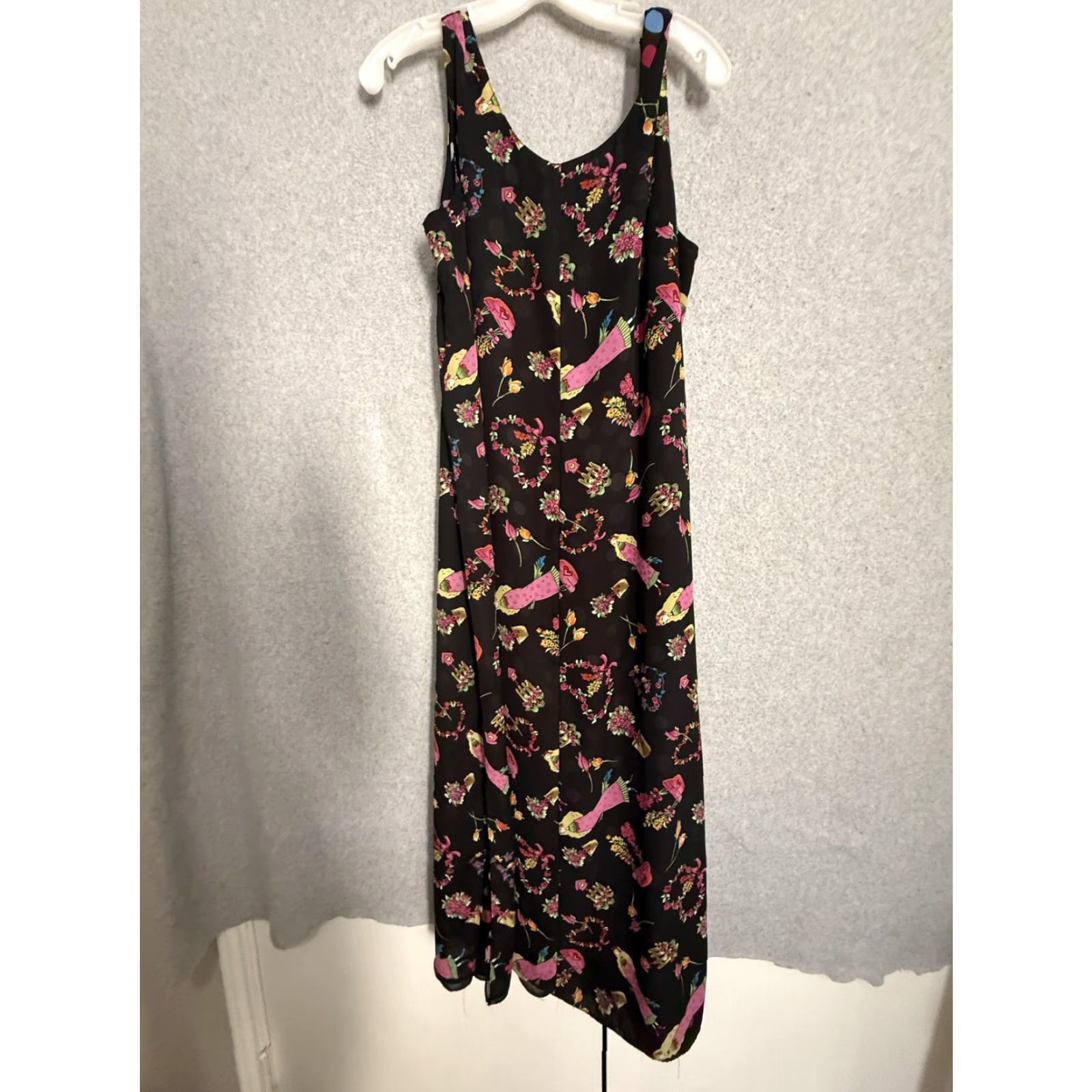 Vintage Floral Tank Dress Womens Large Black Maxi Reversible Pockets Boho Sleeveless Adults Ladies Size L / US 10 / IT 46 - 4 Thumbnail