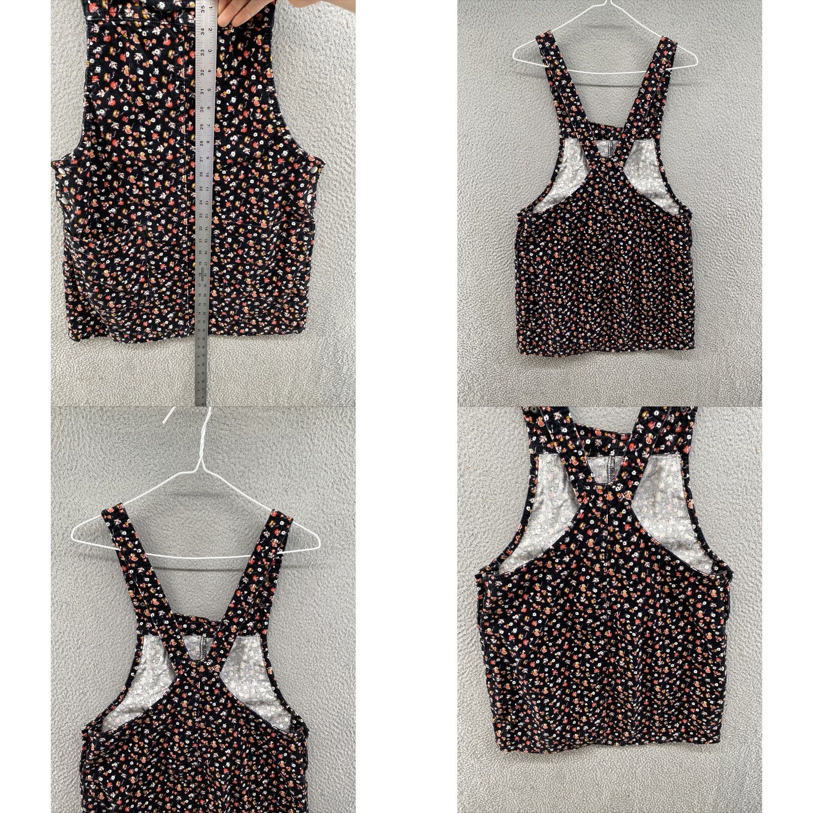 Vintage XHILARATION Black Floral Corduroy Overall Dress Mini Length M Women Size 32" / US 10 / IT 46 - 8 Thumbnail