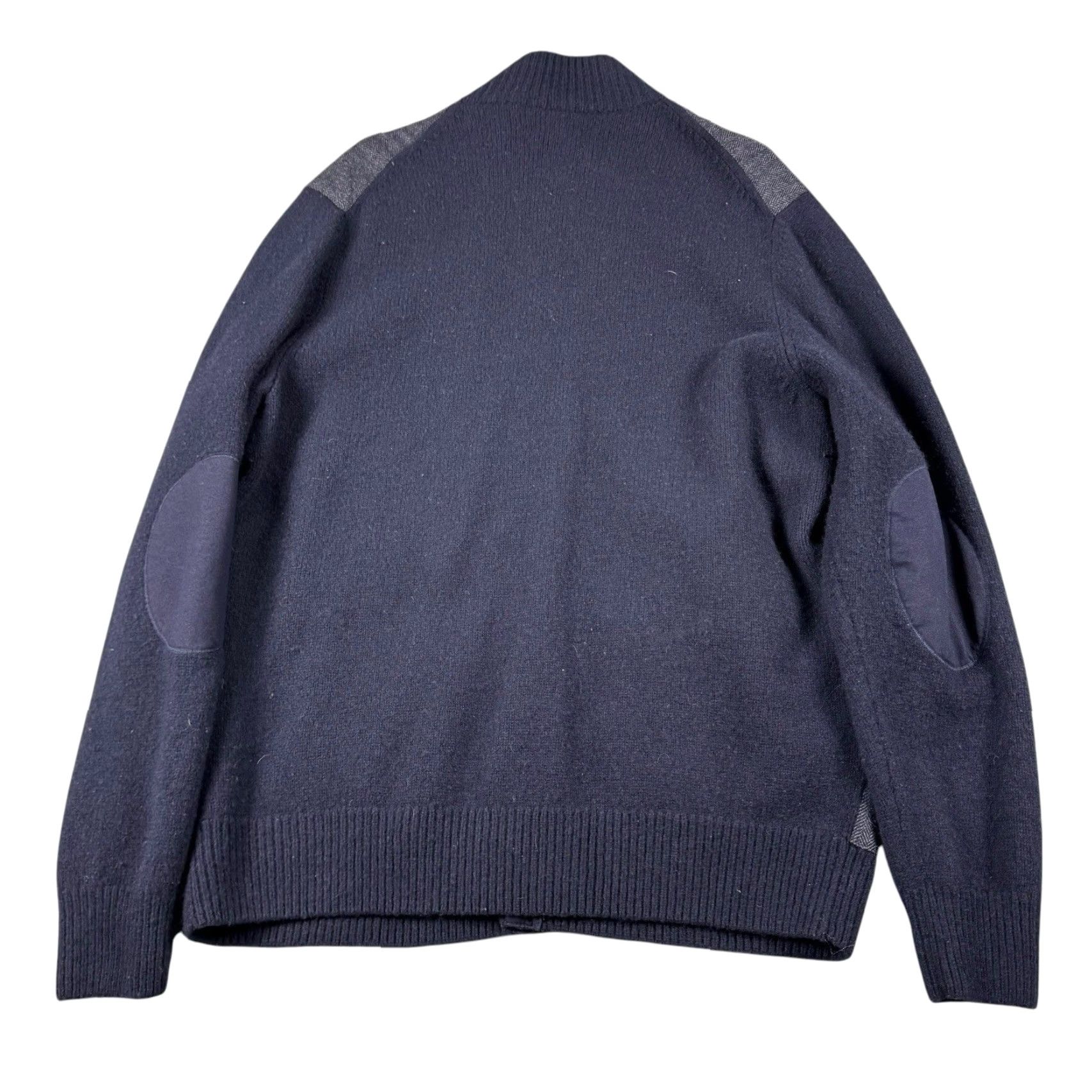 Vintage VINTAGE Alan Paine Cardigan Men 44 Herringbone Wool Tweed Mock Neck Elbow Patch Tweed Heavyweight Pockets Blue Wool/Grey University Retro Dad Mens Size US XXL / EU 58 / 5 - 6 Thumbnail