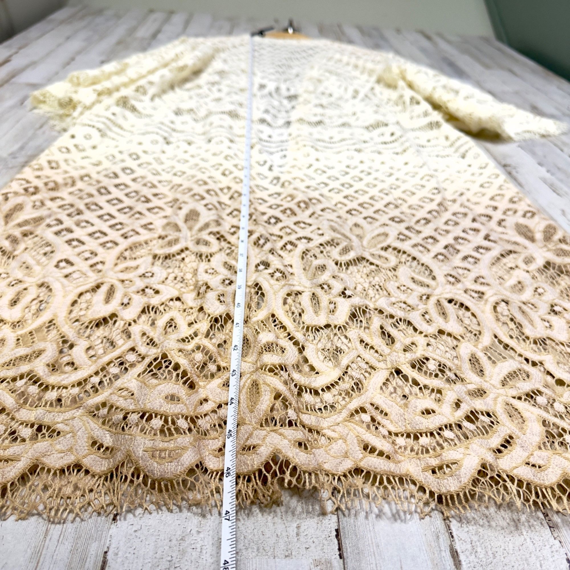 Designer Gimmick Cream Dip Dye Gradient Floral Lace Crochet Long Flya Size S / US 4 / IT 40 - 8 Thumbnail