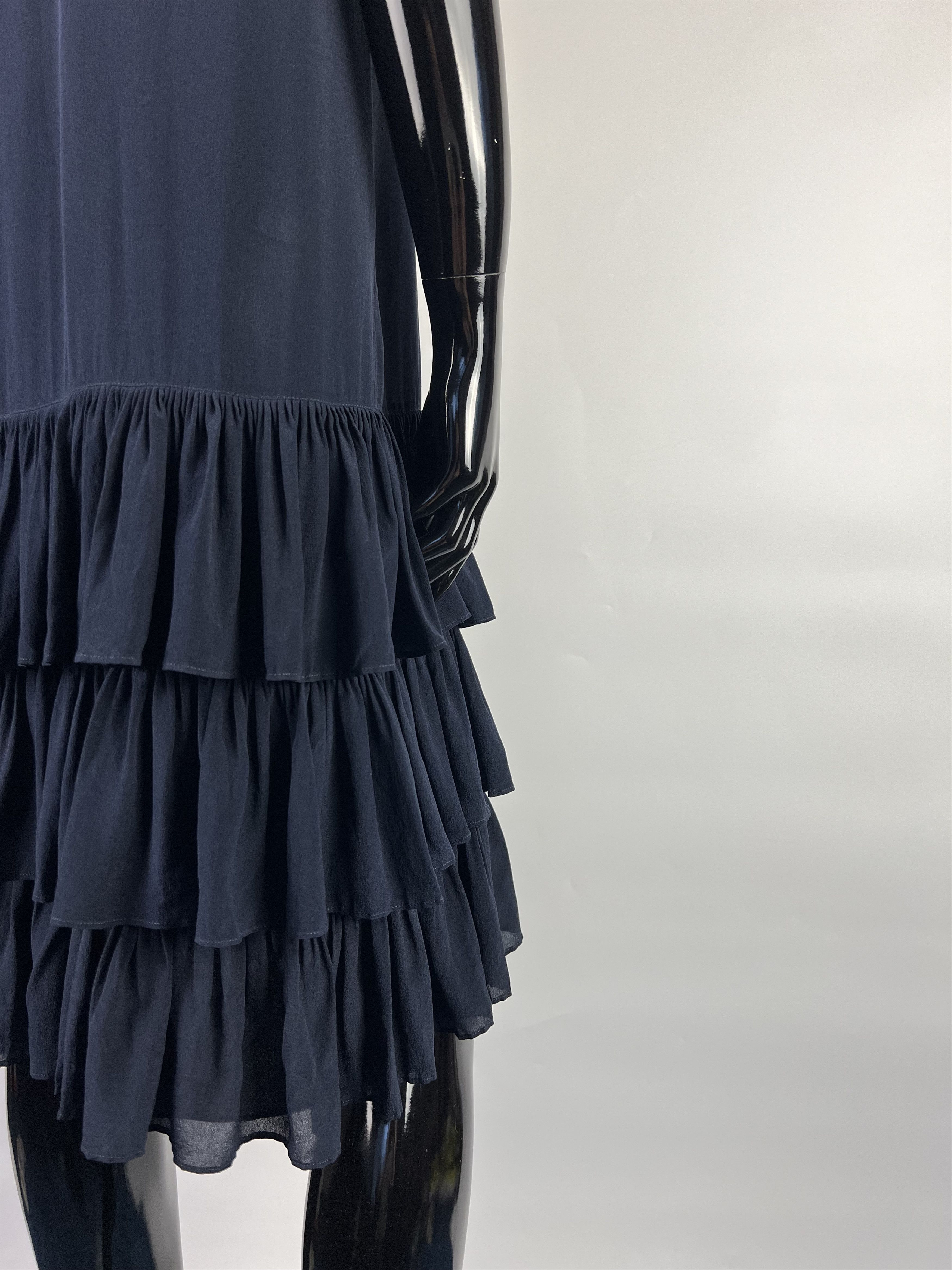 Joseph Joseph Navy Blue 100% Silk Ruffled Dress Size 36 Size S / US 4 / IT 40 - 4 Thumbnail