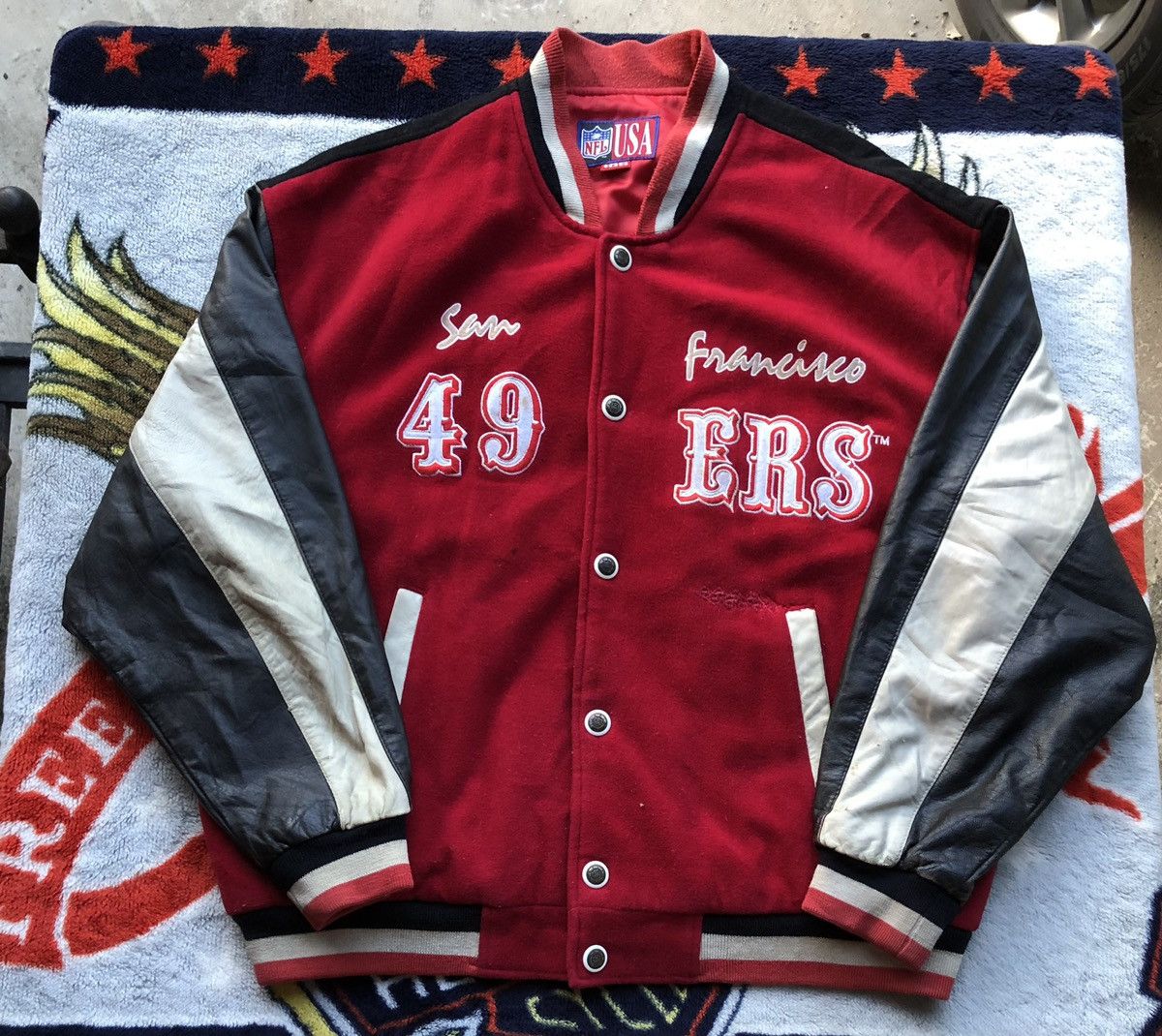 NFL Vintage 90's NFL USA 49ers Bomber Leather Jacket Size US L / EU 52-54 / 3 - 13 Thumbnail