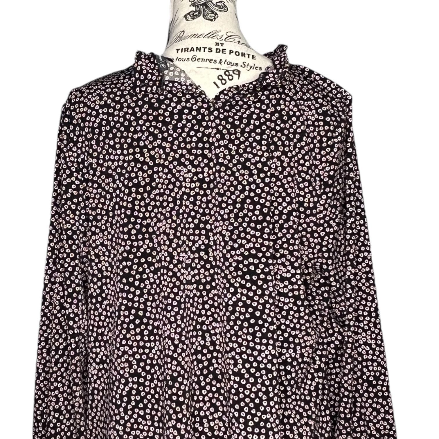 Adrianna Papell Moss Crepe Ruffle Neck 3/4 Sleeve Heart Patterned Top Size XL / US 12-14 / IT 48-50 - 8 Thumbnail