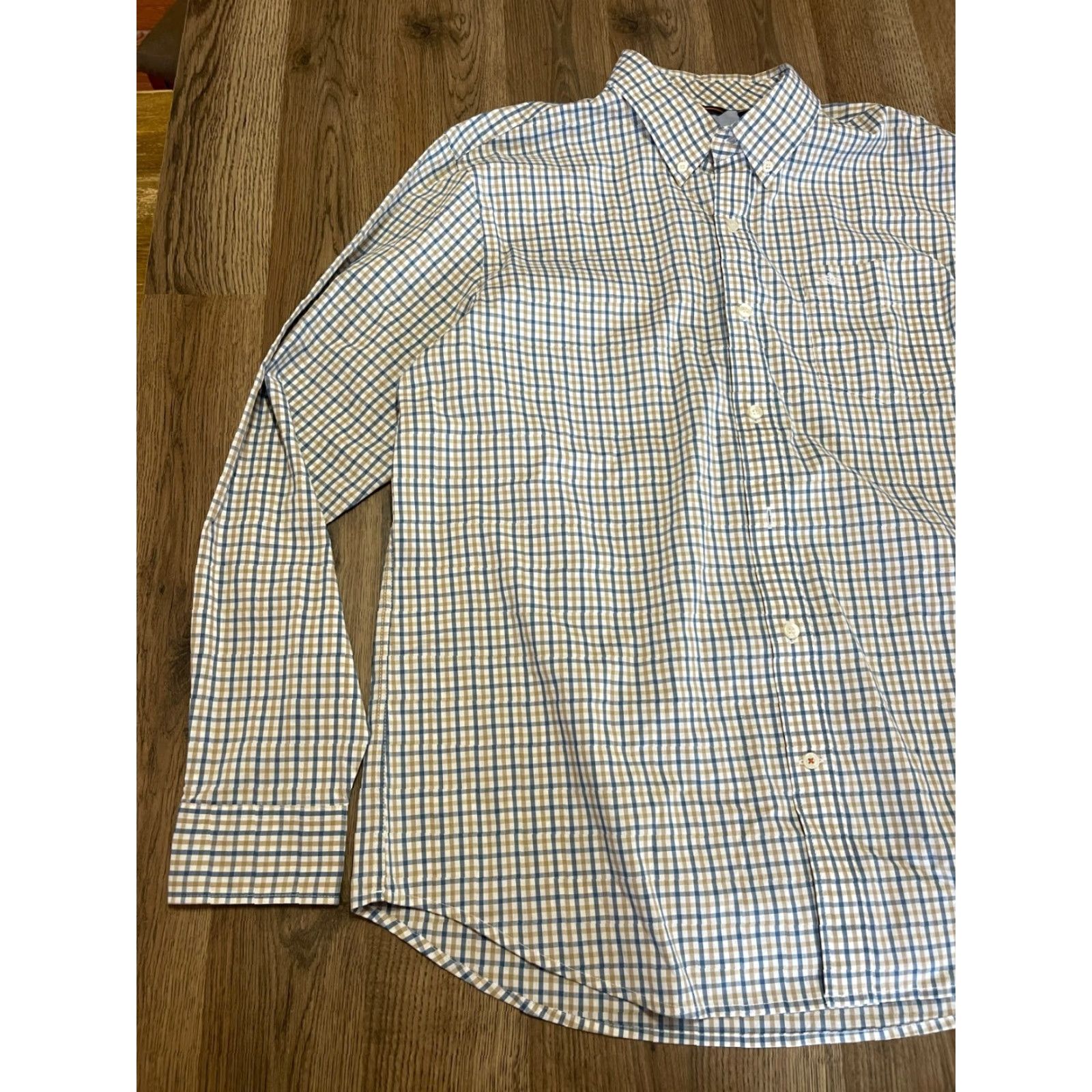Dockers DOCKERS Shirt Men's Large Brown White Blue Check Button Up Long Sleeve Size US L / EU 52-54 / 3 - 3 Thumbnail