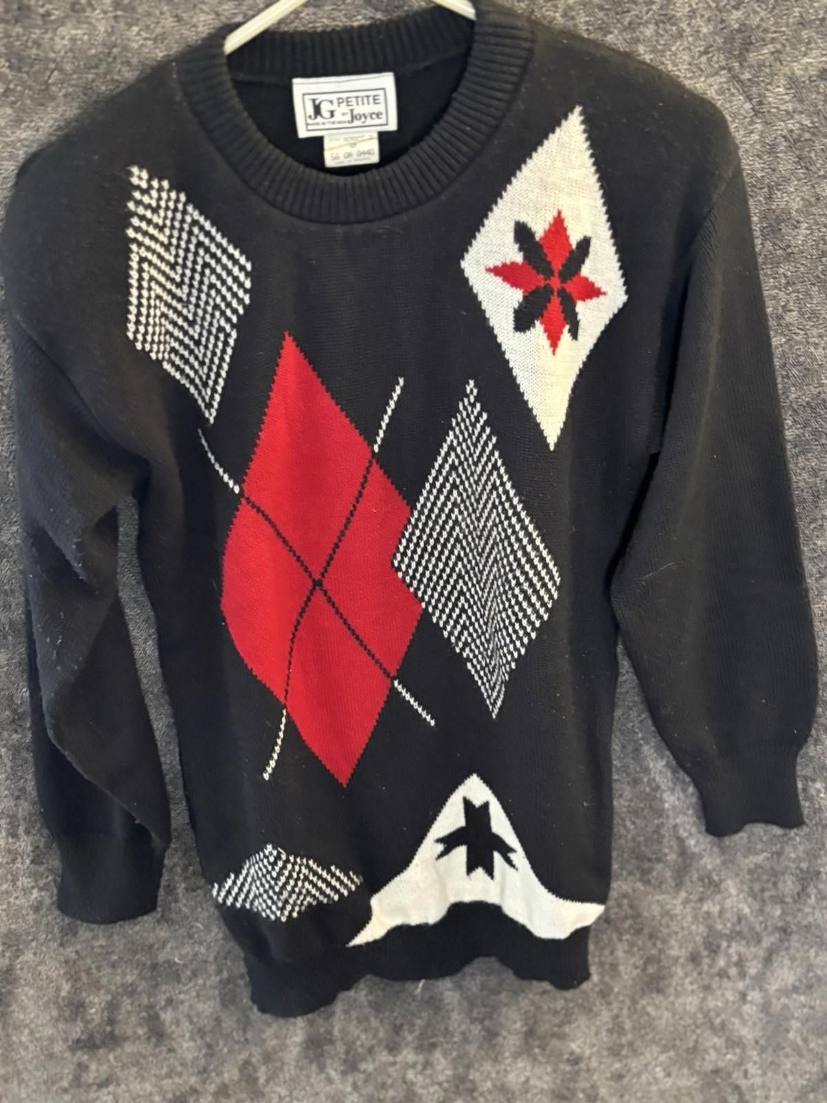 Other Vintage JG Petite Joyce Poinsettia Argyle Sweater USA Size S / US 4 / IT 40 - 6 Thumbnail