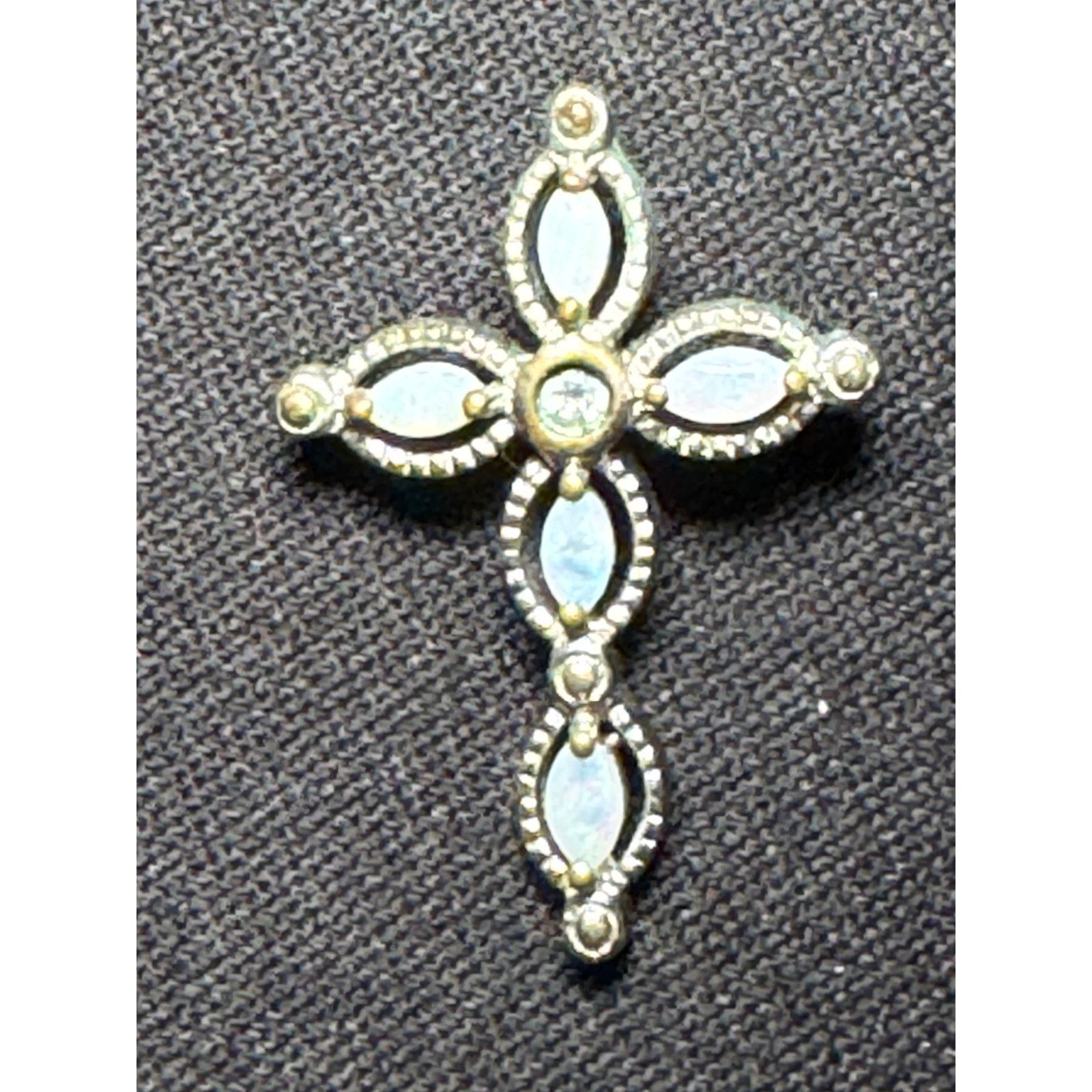 Other 925 Sterling Silver Cross with White Opals Pendant Size ONE SIZE - 1 Thumbnail
