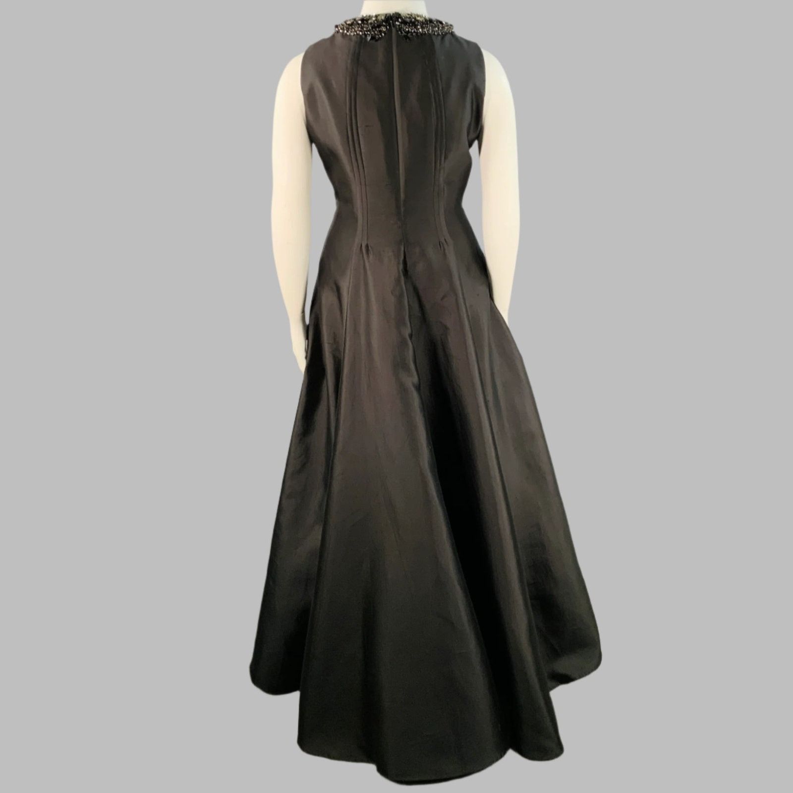 Rachel Gilbert Black Silk Cotton Rhinestone Collar Long Evening Gown Size XL / US 12-14 / IT 48-50 - 4 Thumbnail
